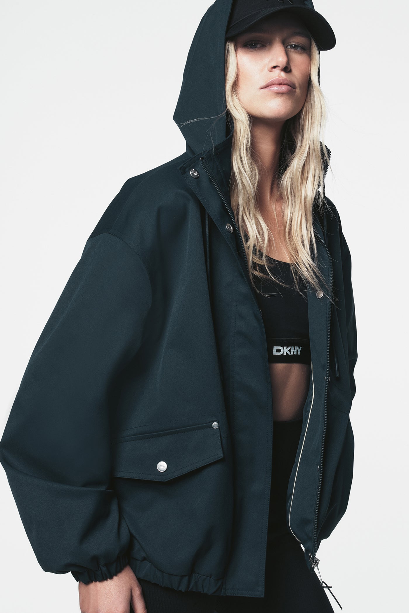 ジャケット・アウター 00s DKNY high neck coating jacket y2k High Collar Bomber Jacket With Hood | Cold Weather | DKNY