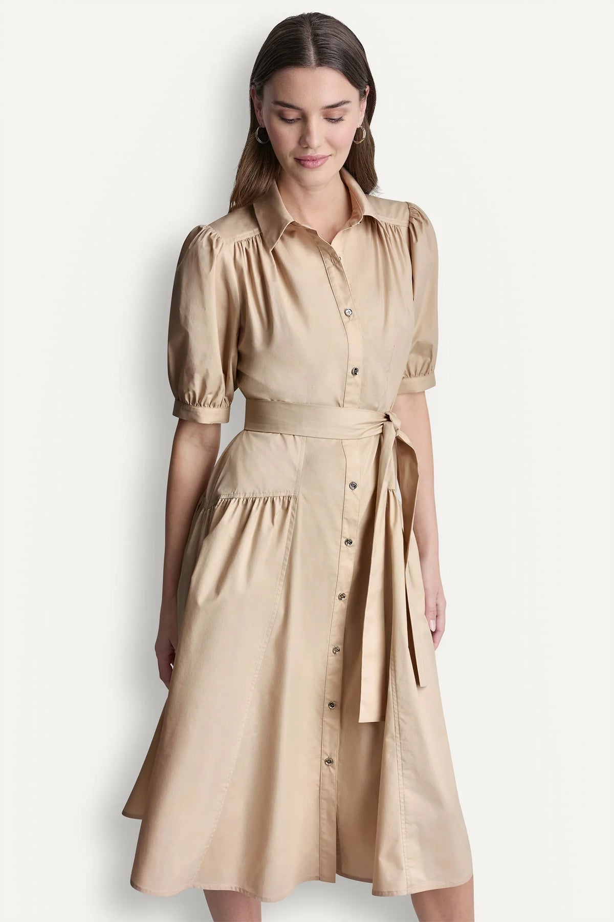 COTTON-BLEND DROP-WAIST MIDI SHIRT DRESS VIEW 2