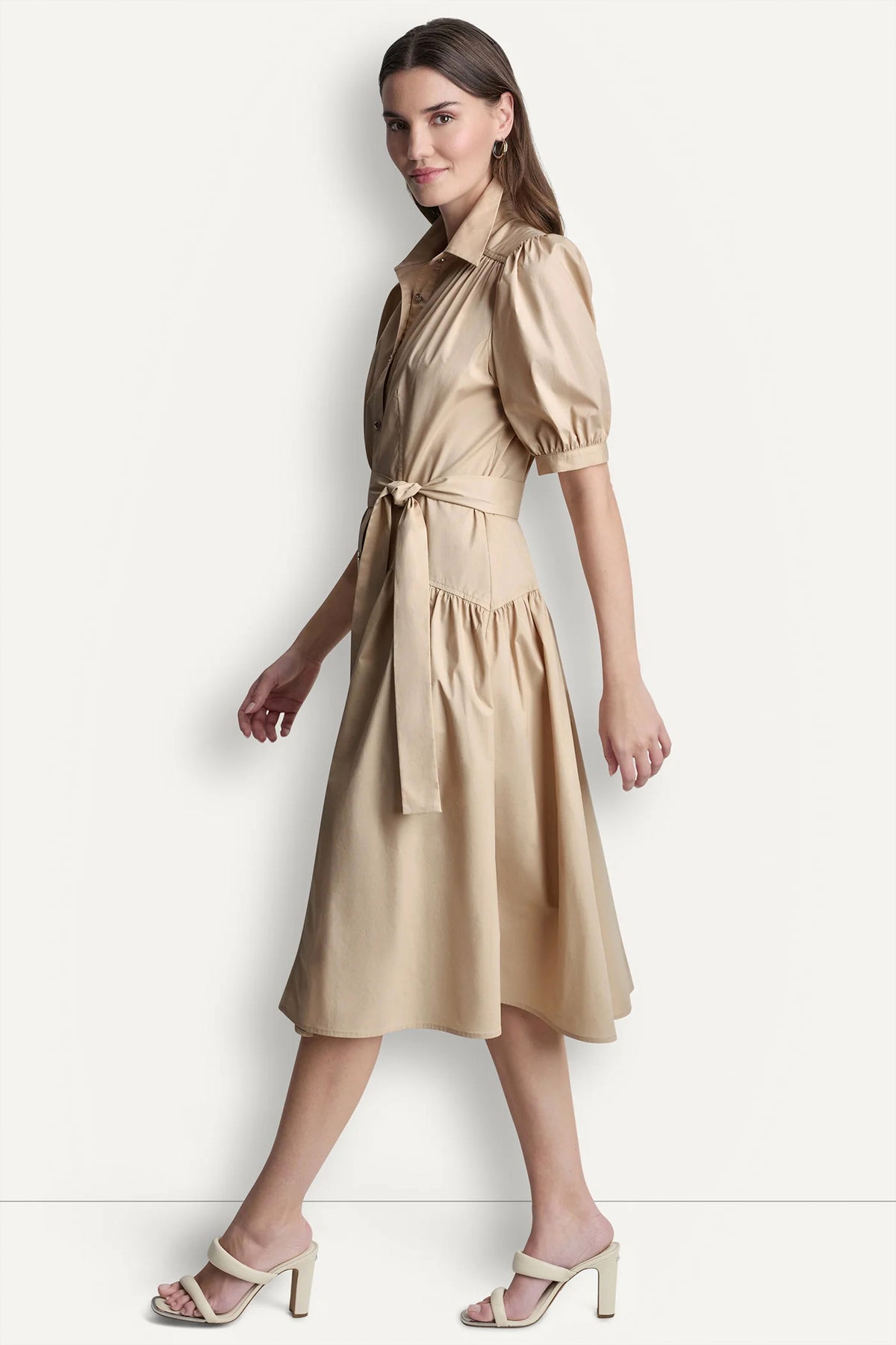 COTTON-BLEND DROP-WAIST MIDI SHIRT DRESS VIEW 2