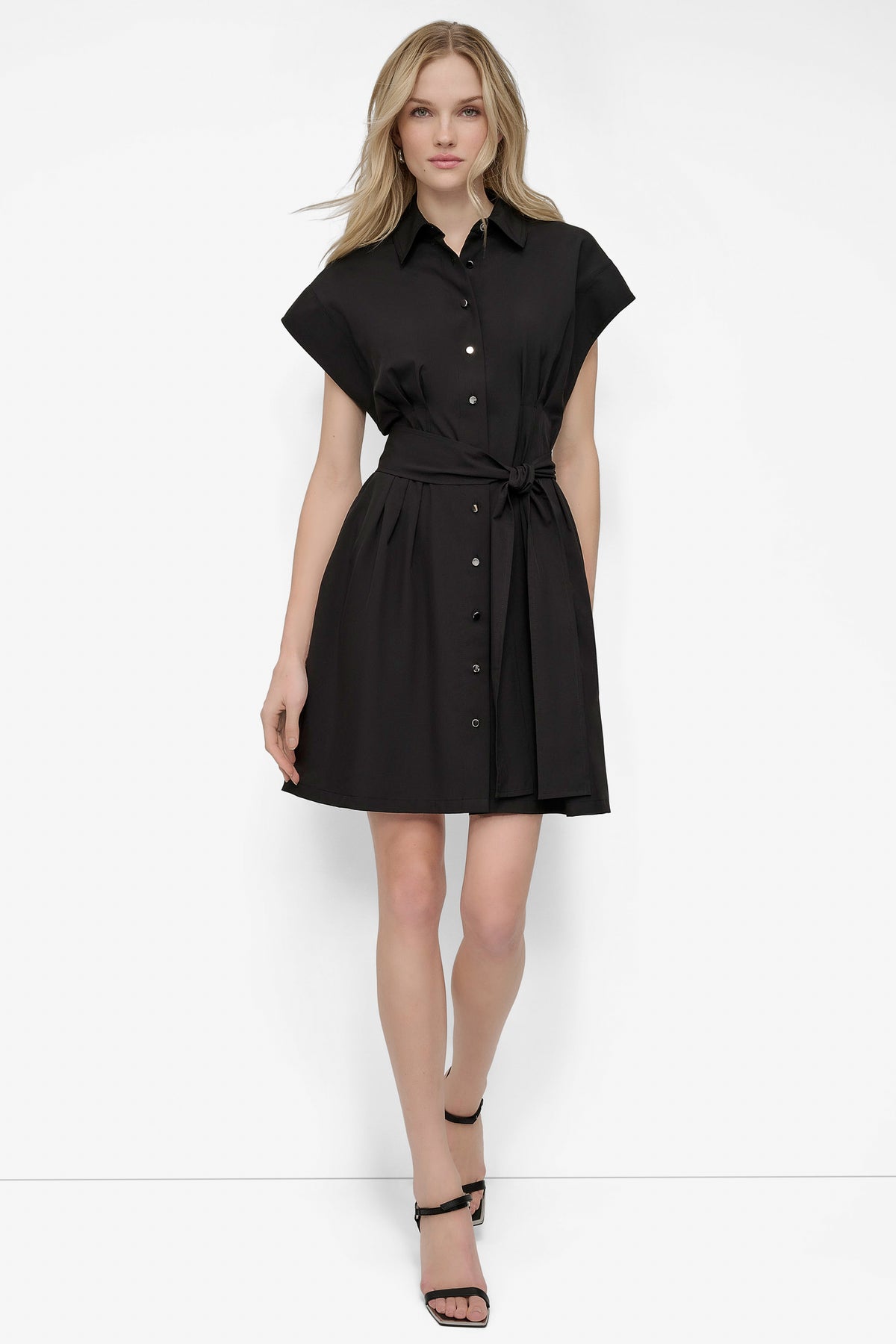 black knee length shirt dress Tie Waist Commuter Dress | Shirt Dress