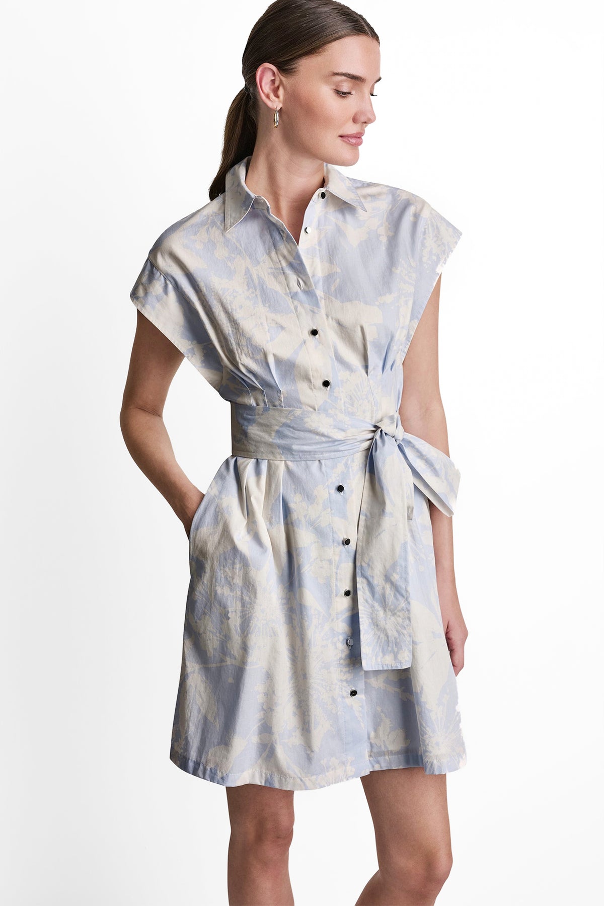 COTTON CAP SLEEVE MINI SHIRT DRESS View 1 | Dresses Under $100 COTTON CAP SLEEVE MINI SHIRT DRESS View 1 | Dresses Under $100