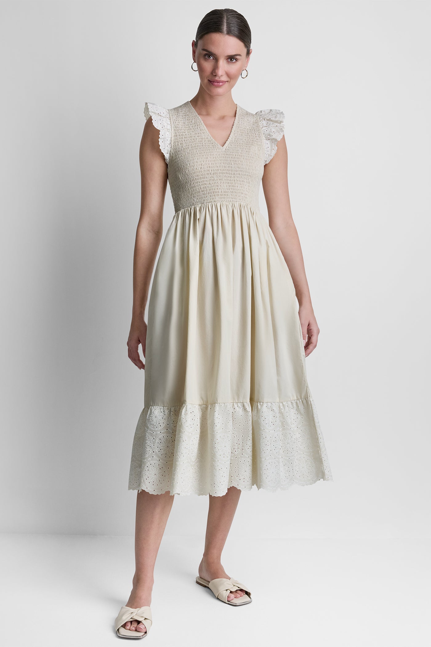 COTTON FLUTTER SLEEVE V-NECK MIDI FIT & FLARE DRESS VIEW 6 COTTON FLUTTER SLEEVE V-NECK MIDI FIT & FLARE DRESS VIEW 6