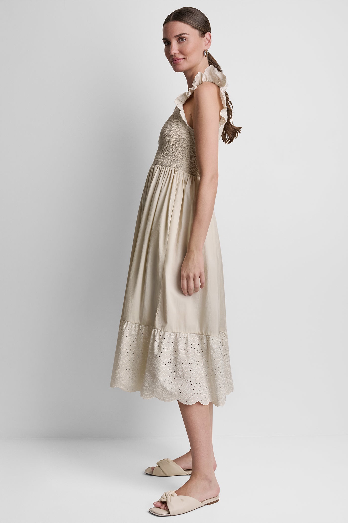 COTTON FLUTTER SLEEVE V-NECK MIDI FIT & FLARE DRESS VIEW 4 COTTON FLUTTER SLEEVE V-NECK MIDI FIT & FLARE DRESS VIEW 4