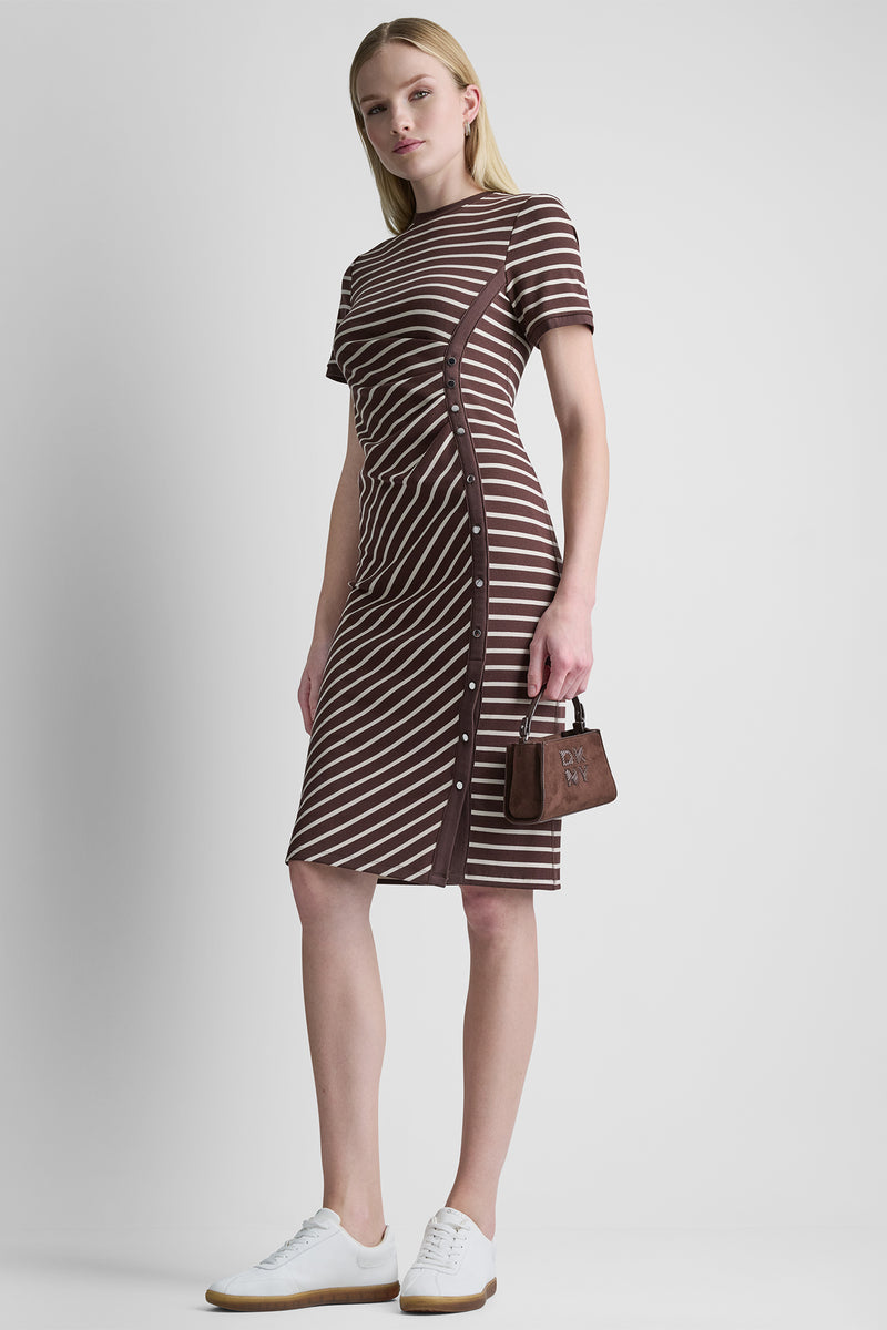 STRIPE MIDI SHEATH DRESS