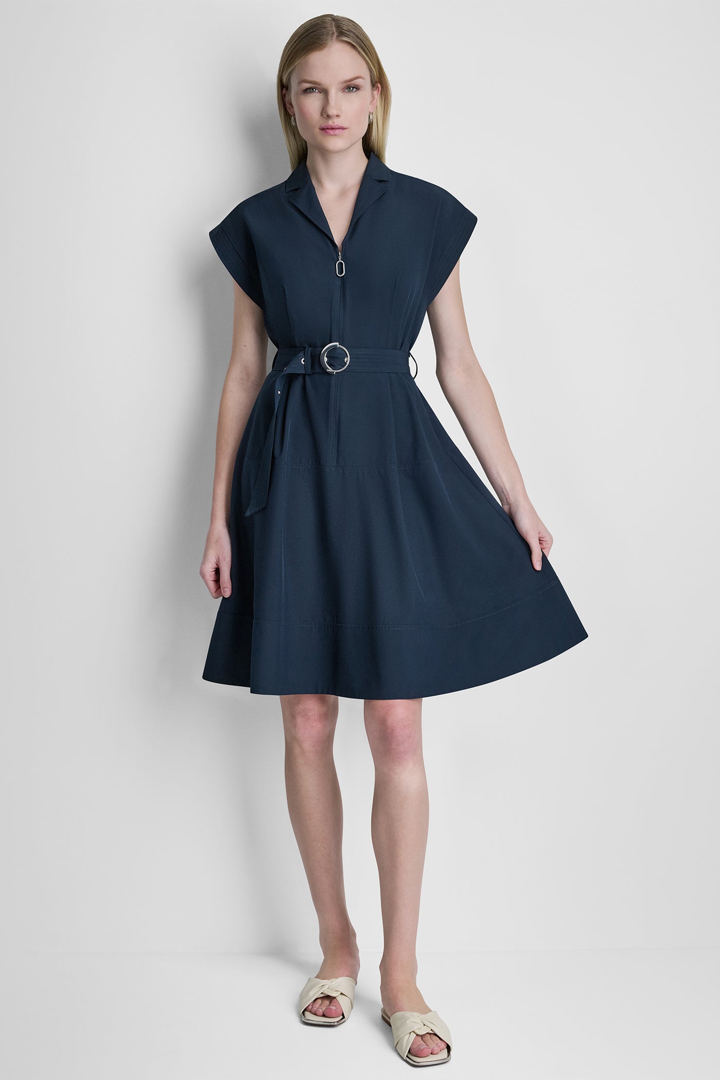 Cap Sleeve Zip Front Shirt Dress | A-Line Dress | DKNY Cap Sleeve Zip Front Shirt Dress | A-Line Dress | DKNY
