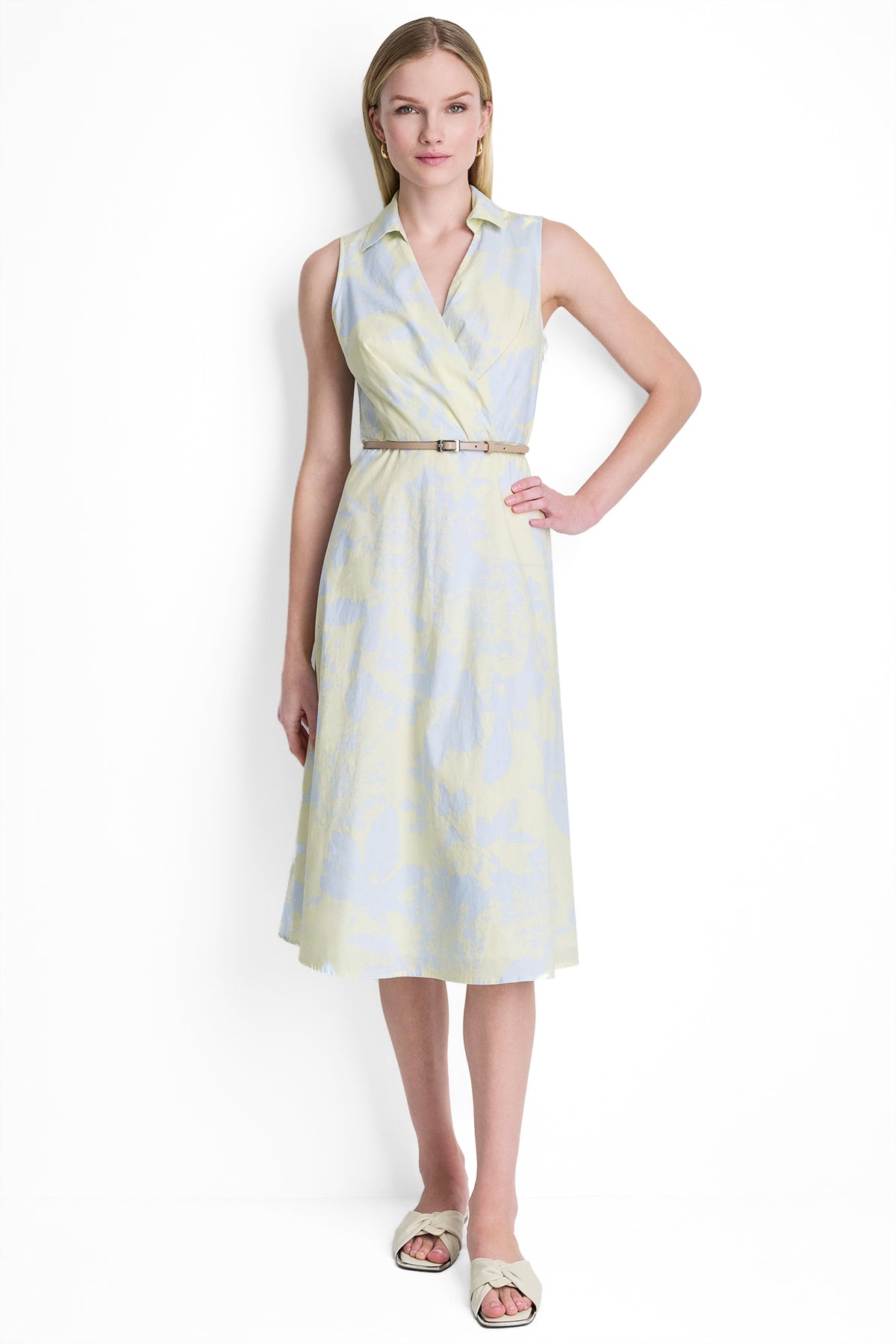 SLEEVELESS WRAP-EFFECT MIDI SHIRT DRESS View 1 | Gifts Under $100 SLEEVELESS WRAP-EFFECT MIDI SHIRT DRESS View 1 | Gifts Under $100