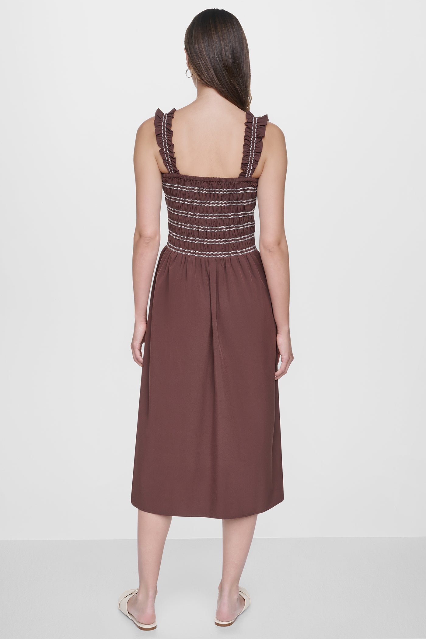 SLEEVELESS SMOCKED MIDI A-LINE DRESS VIEW 4 | NEW NEUTRALS SLEEVELESS SMOCKED MIDI A-LINE DRESS VIEW 4 | NEW NEUTRALS