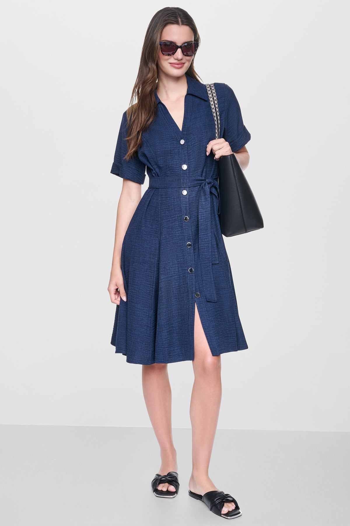 dkny shirt dress Dkny Women's Embroidered Short-Sleeve Cotton Shirt Dress - Light City Khaki