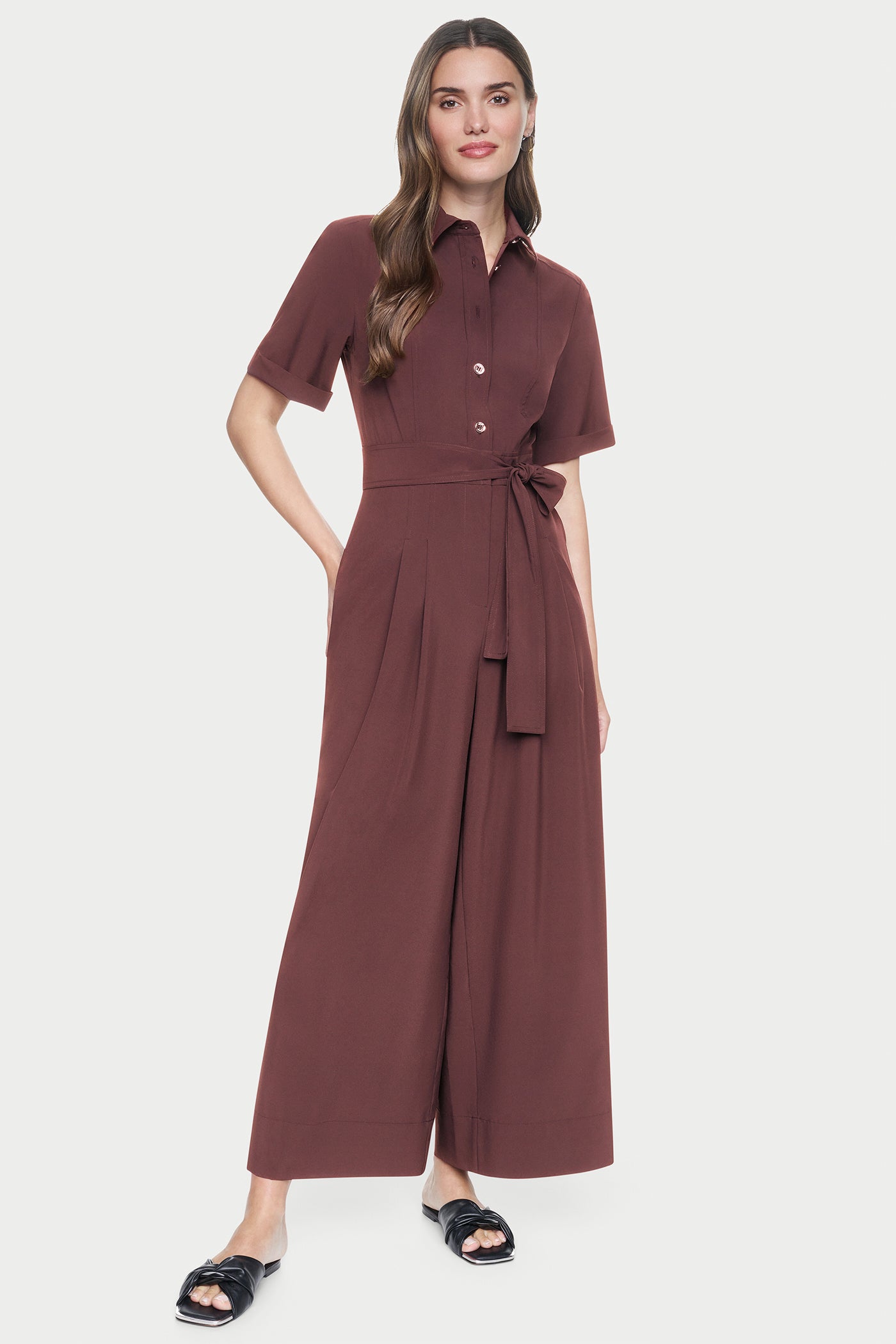 SHORT SLEEVE WIDE-LEG JUMPSUIT View 1 | SALE SHORT SLEEVE WIDE-LEG JUMPSUIT View 1 | SALE