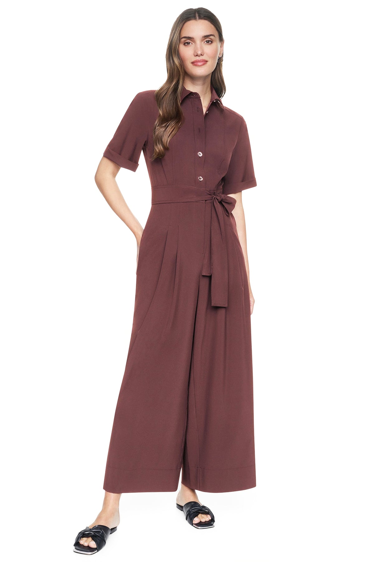 SHORT SLEEVE WIDE-LEG JUMPSUIT View 1 | Under $75 SHORT SLEEVE WIDE-LEG JUMPSUIT View 1 | Under $75