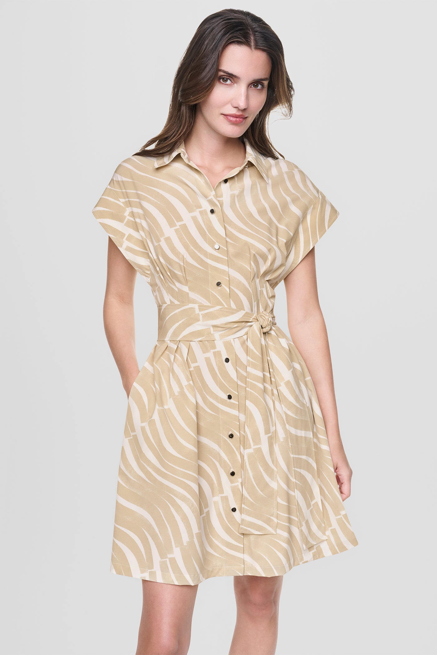 CAP SLEEVE MINI COMMUTER SHIRT DRESS View 2 | NEW NEUTRALS CAP SLEEVE MINI COMMUTER SHIRT DRESS View 2 | NEW NEUTRALS