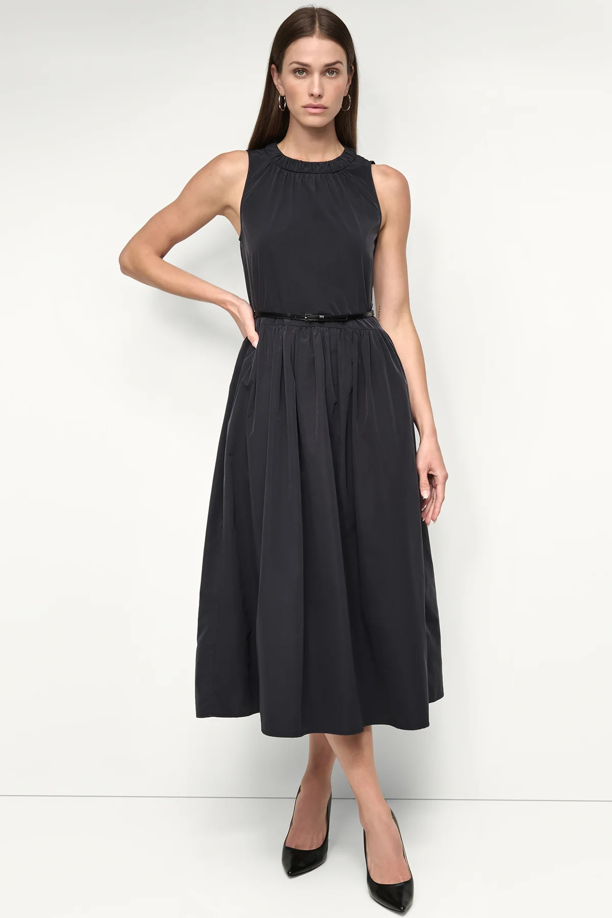 Sleeveless Gathered Midi A Line Dress