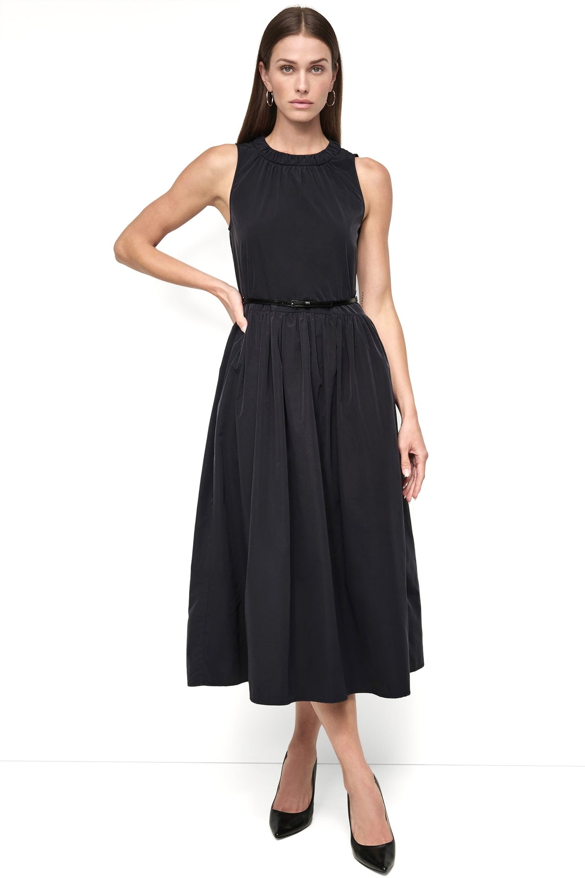 SLEEVELESS GATHERED MIDI A-LINE DRESS View 1 | Gifts Under $100 SLEEVELESS GATHERED MIDI A-LINE DRESS View 1 | Gifts Under $100
