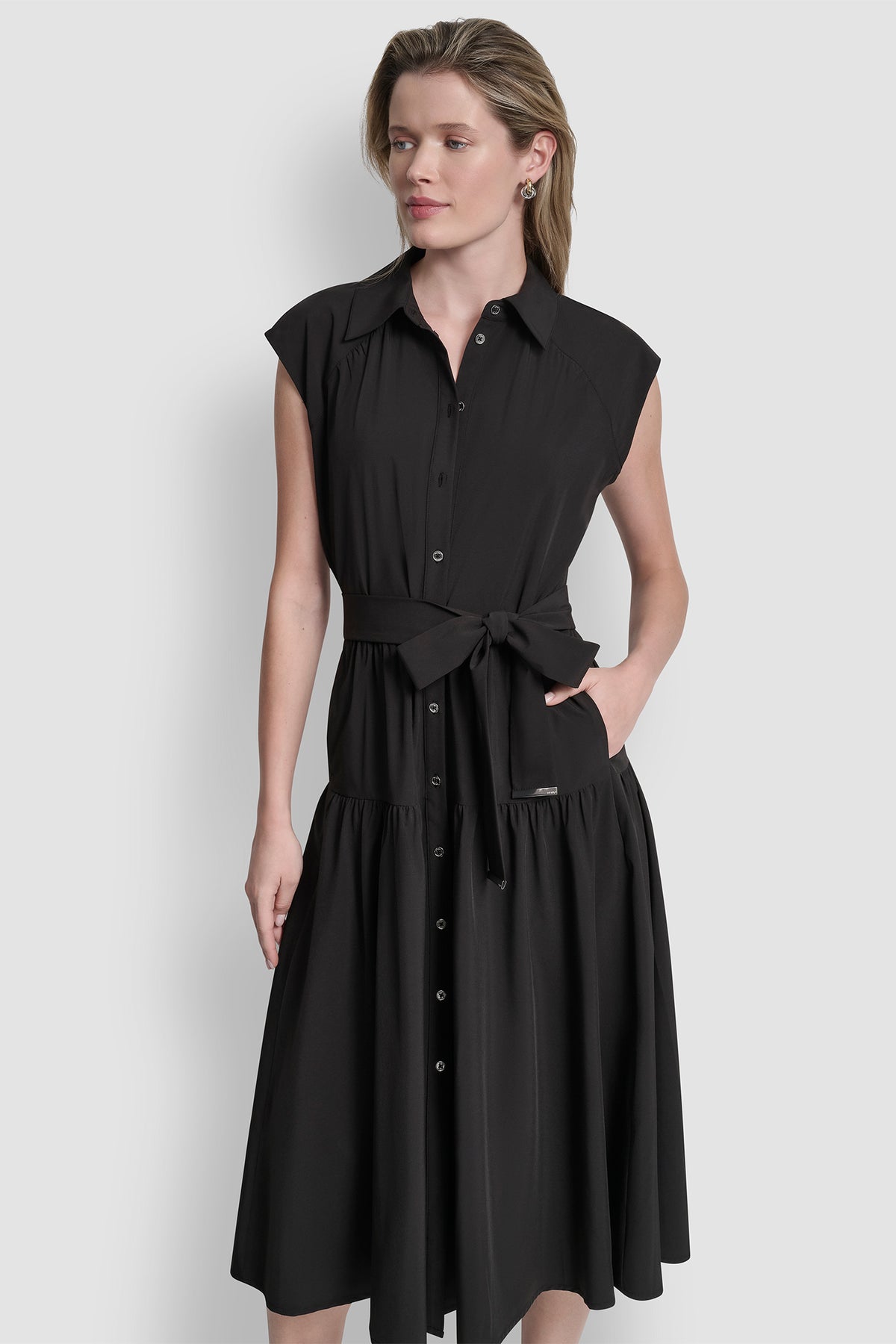 Dkny Women's Cap-Sleeve Drop Waist Shirt Dress - Black