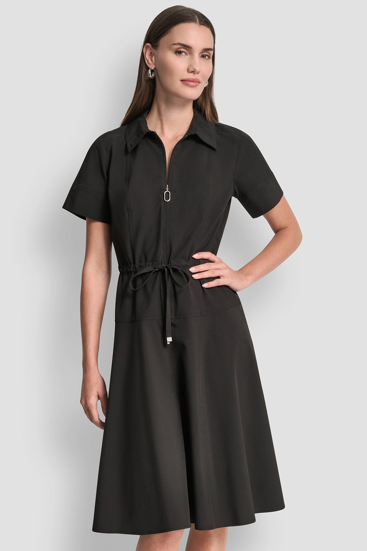 Dkny Women's Fit & Flare Midi Shirt Dress in Black