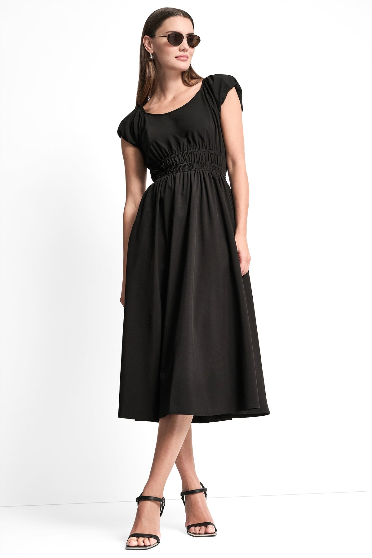 PUFF SLEEVE FIT & FLARE MIDI DRESS View 1 | SALE CLOTHING PUFF SLEEVE FIT & FLARE MIDI DRESS View 1 | SALE CLOTHING