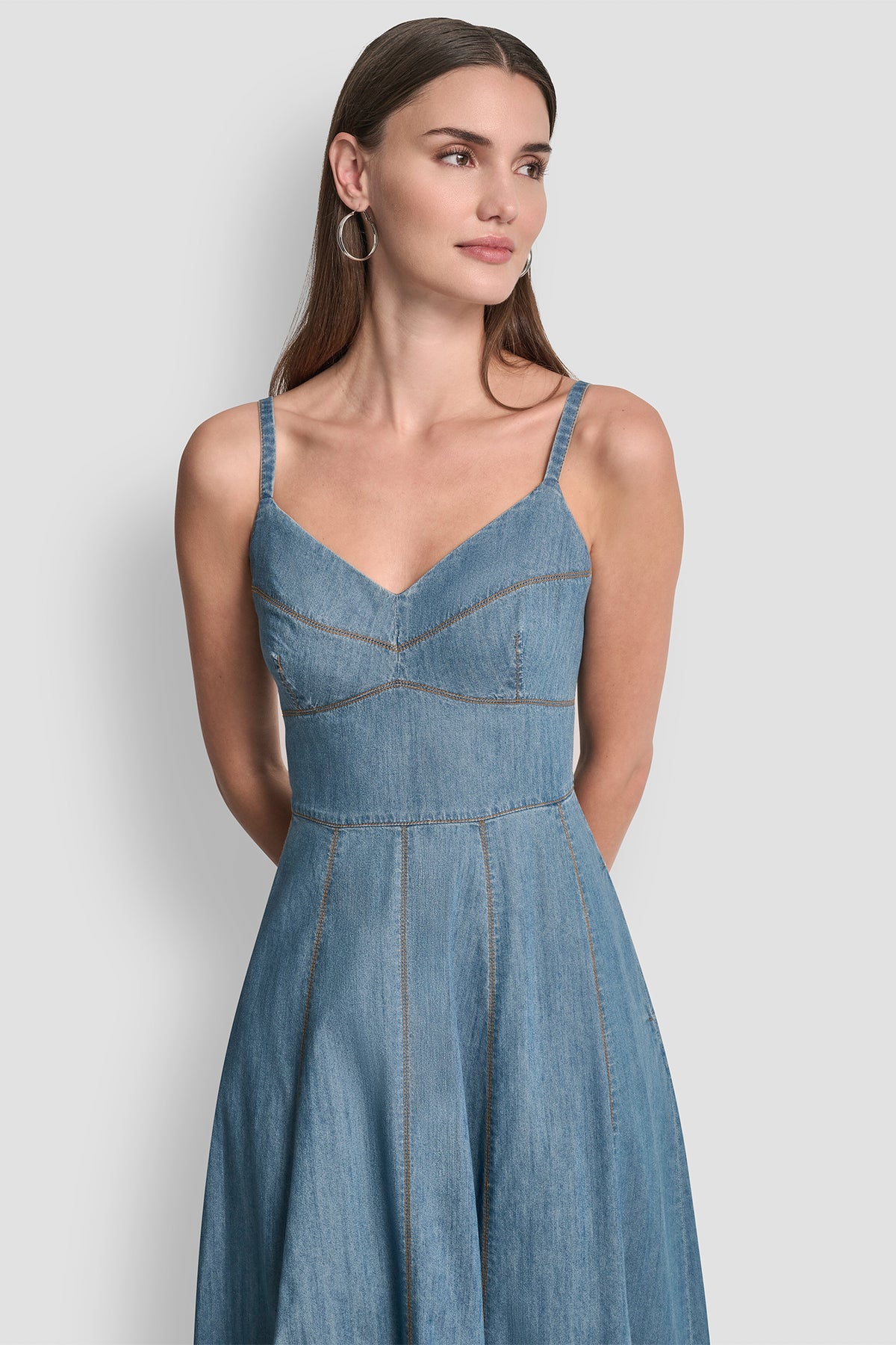 Denim Midi Fit & Flare Dress | CasualVacation | DKNY Denim Midi Fit & Flare Dress | CasualVacation | DKNY