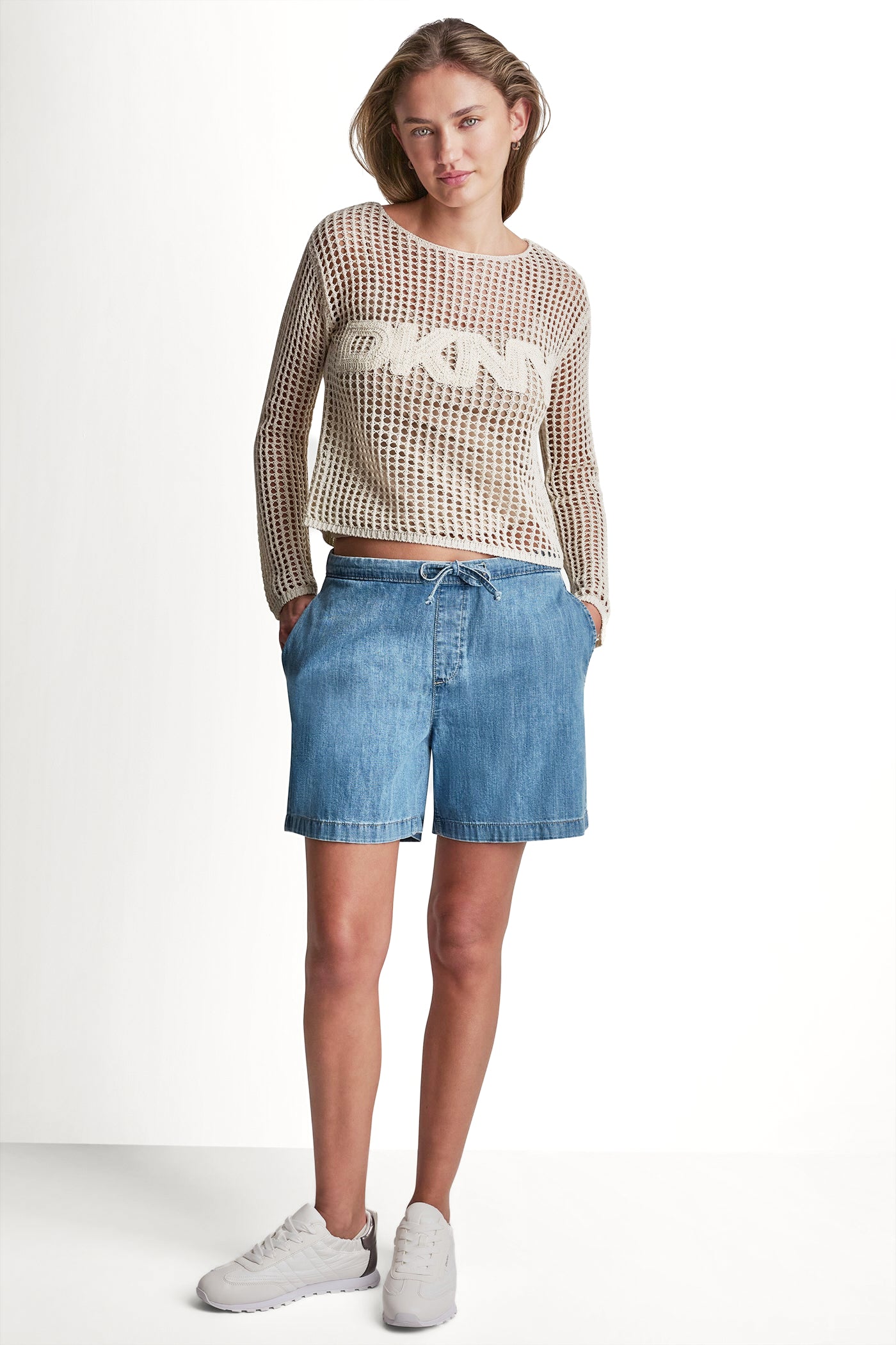 MID-RISE RELAXED DENIM SHORT WITH DRAWCORD VIEW 2 | Women's Clearance MID-RISE RELAXED DENIM SHORT WITH DRAWCORD VIEW 2 | Women's Clearance