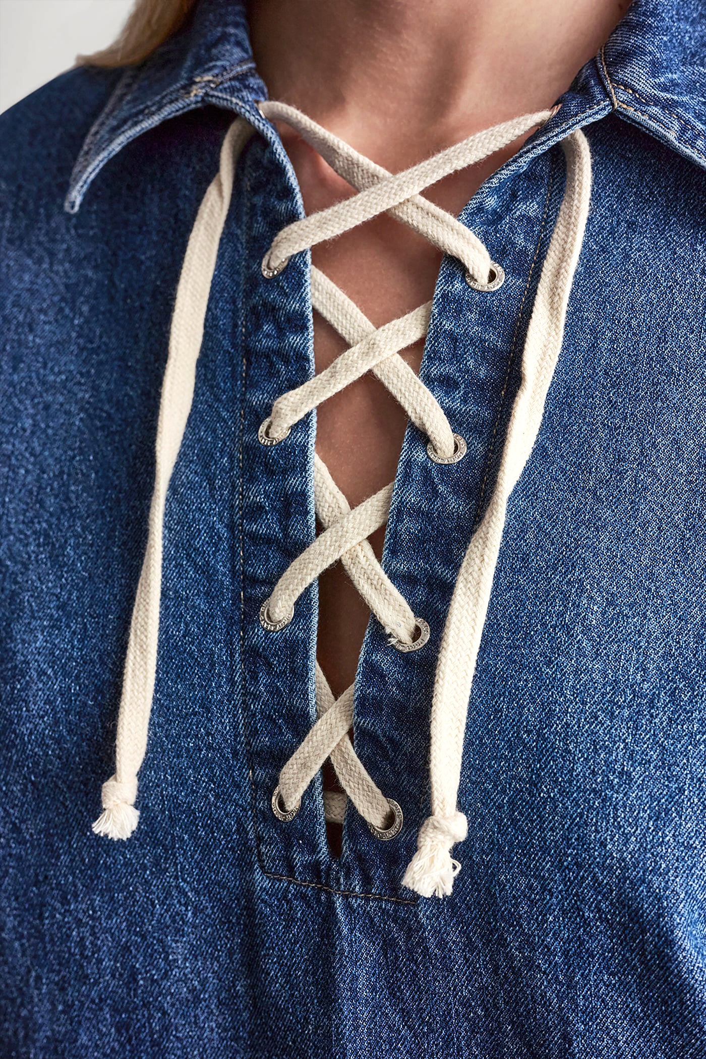 LACE UP DENIM SHIFT DRESS VIEW 7 | Women's Clearance LACE UP DENIM SHIFT DRESS VIEW 7 | Women's Clearance