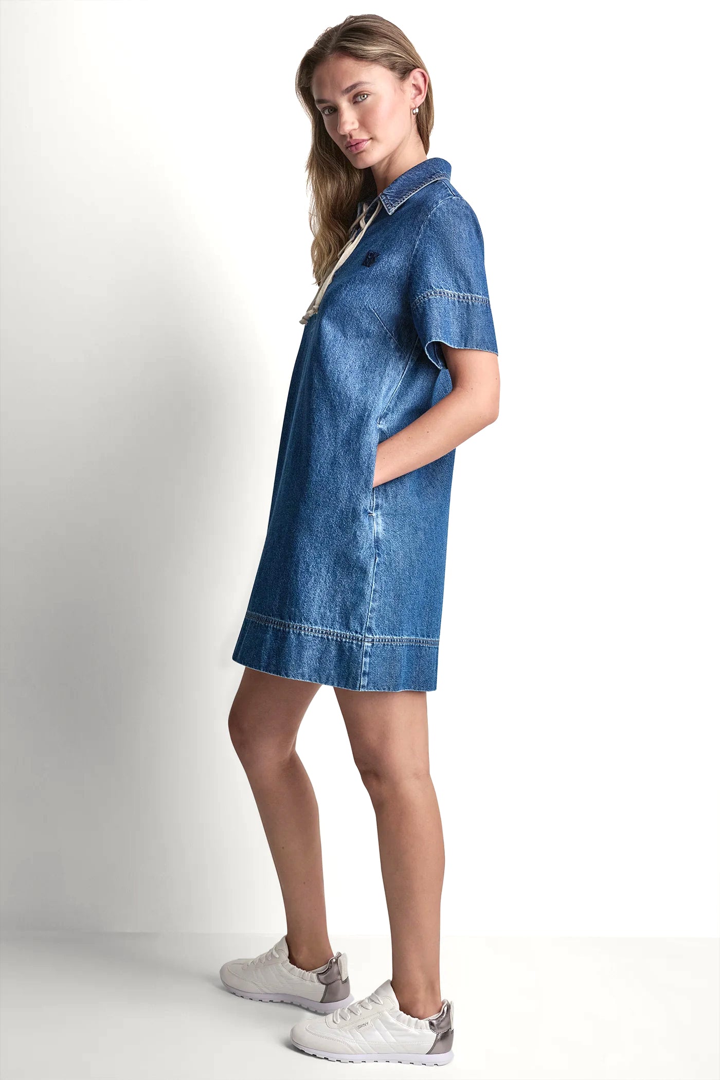 LACE UP DENIM SHIFT DRESS VIEW 4 | Women's Clearance LACE UP DENIM SHIFT DRESS VIEW 4 | Women's Clearance