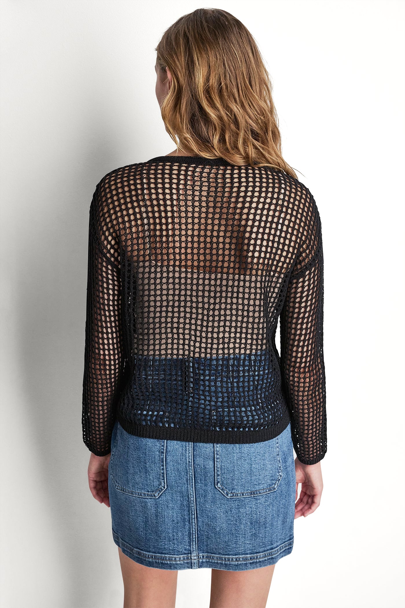 CROCHET OPEN-STITCH LOGO SWEATER VIEW 3 | DKNY JEANS CROCHET OPEN-STITCH LOGO SWEATER VIEW 3 | DKNY JEANS