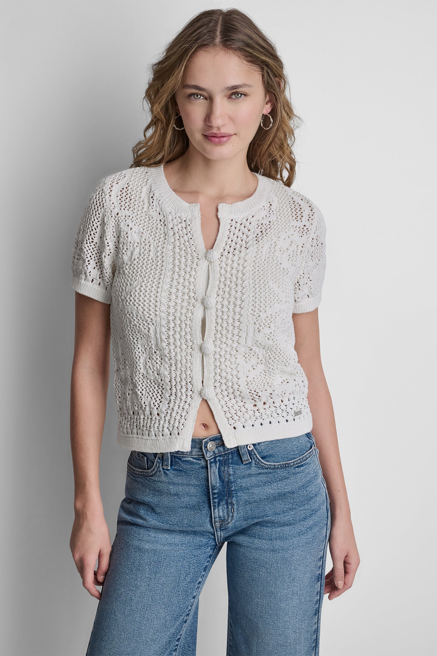 LACE STITCH BUTTON FRONT CARDIGAN View 1 | Women's Clearance LACE STITCH BUTTON FRONT CARDIGAN View 1 | Women's Clearance