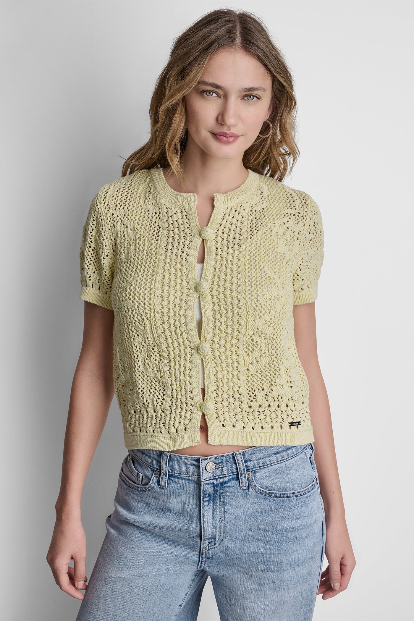 LACE STITCH BUTTON FRONT CARDIGAN View 2 | Women's Clearance LACE STITCH BUTTON FRONT CARDIGAN View 2 | Women's Clearance