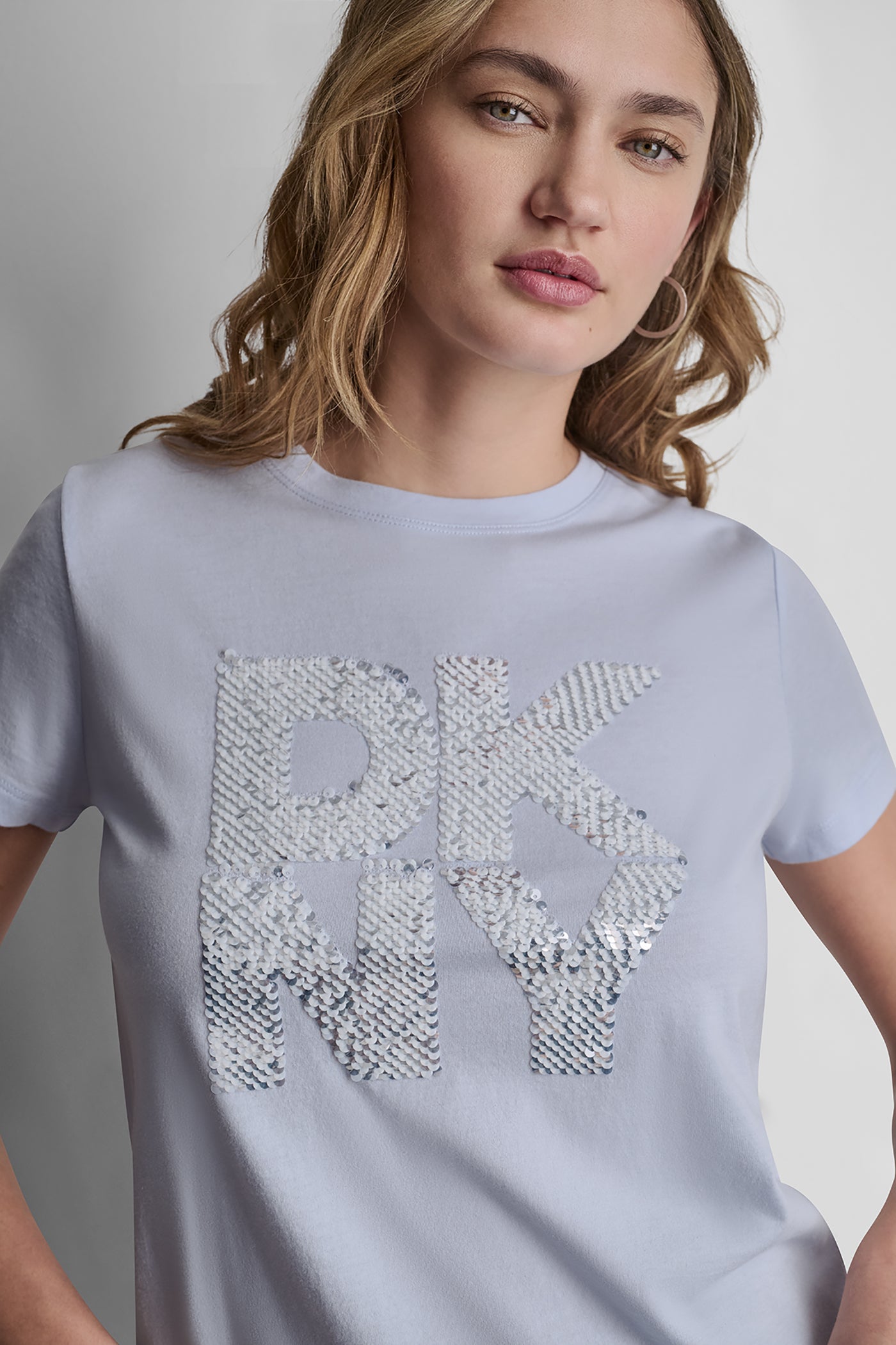 DKNY STACKED SEQUIN LOGO TEE View 2 | SALE DKNY STACKED SEQUIN LOGO TEE View 2 | SALE