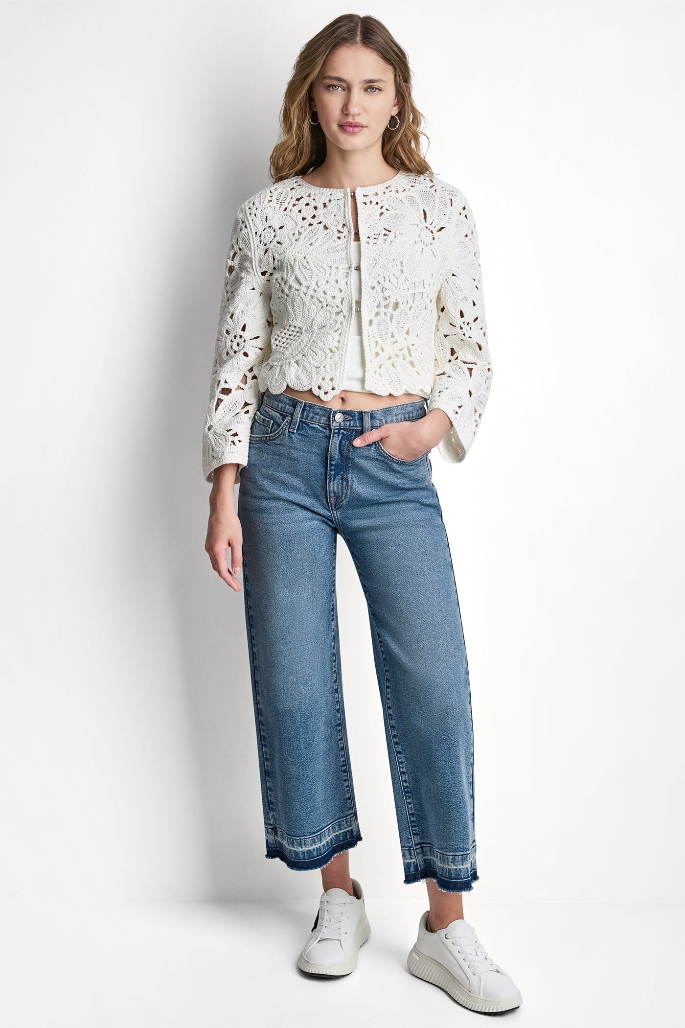 FLORAL CROCHET CARDIGAN WITH SCALLOP HEM VIEW 5 | Women's Clearance FLORAL CROCHET CARDIGAN WITH SCALLOP HEM VIEW 5 | Women's Clearance