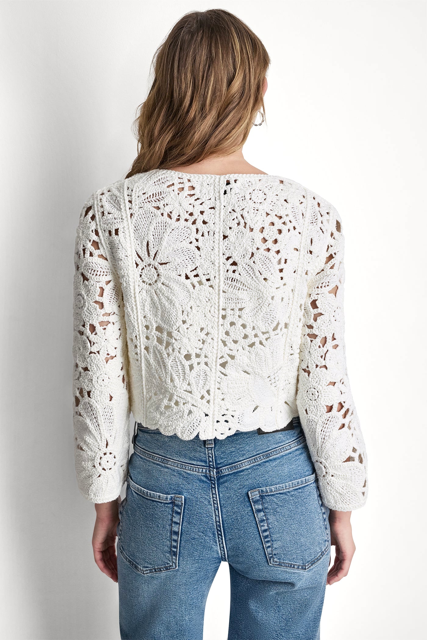 FLORAL CROCHET CARDIGAN WITH SCALLOP HEM VIEW 3 | Women's Clearance FLORAL CROCHET CARDIGAN WITH SCALLOP HEM VIEW 3 | Women's Clearance