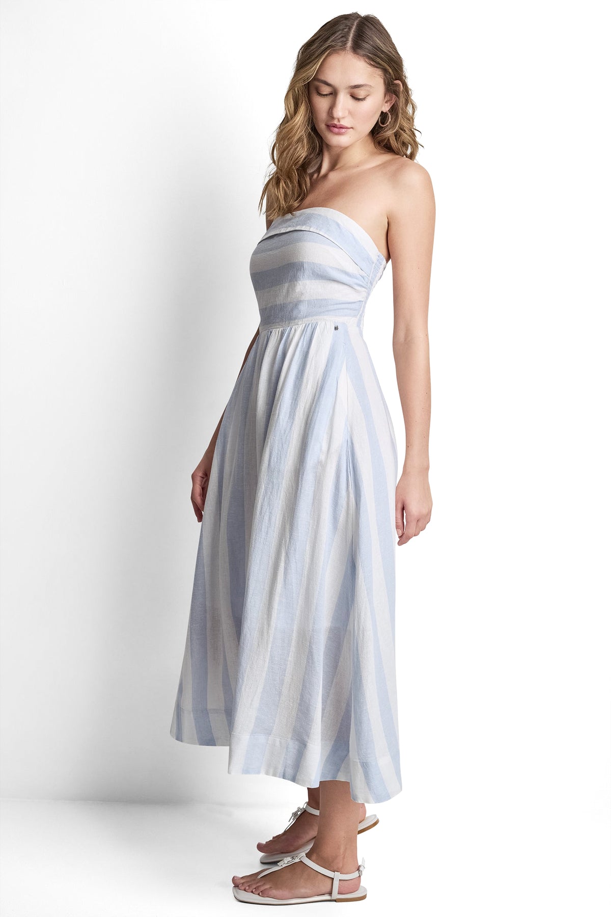 dkny blue and white dress Women's Linen-Blend Strapless Stripe in Broadway Stripe Frost DARING DIVA Women's Plus
