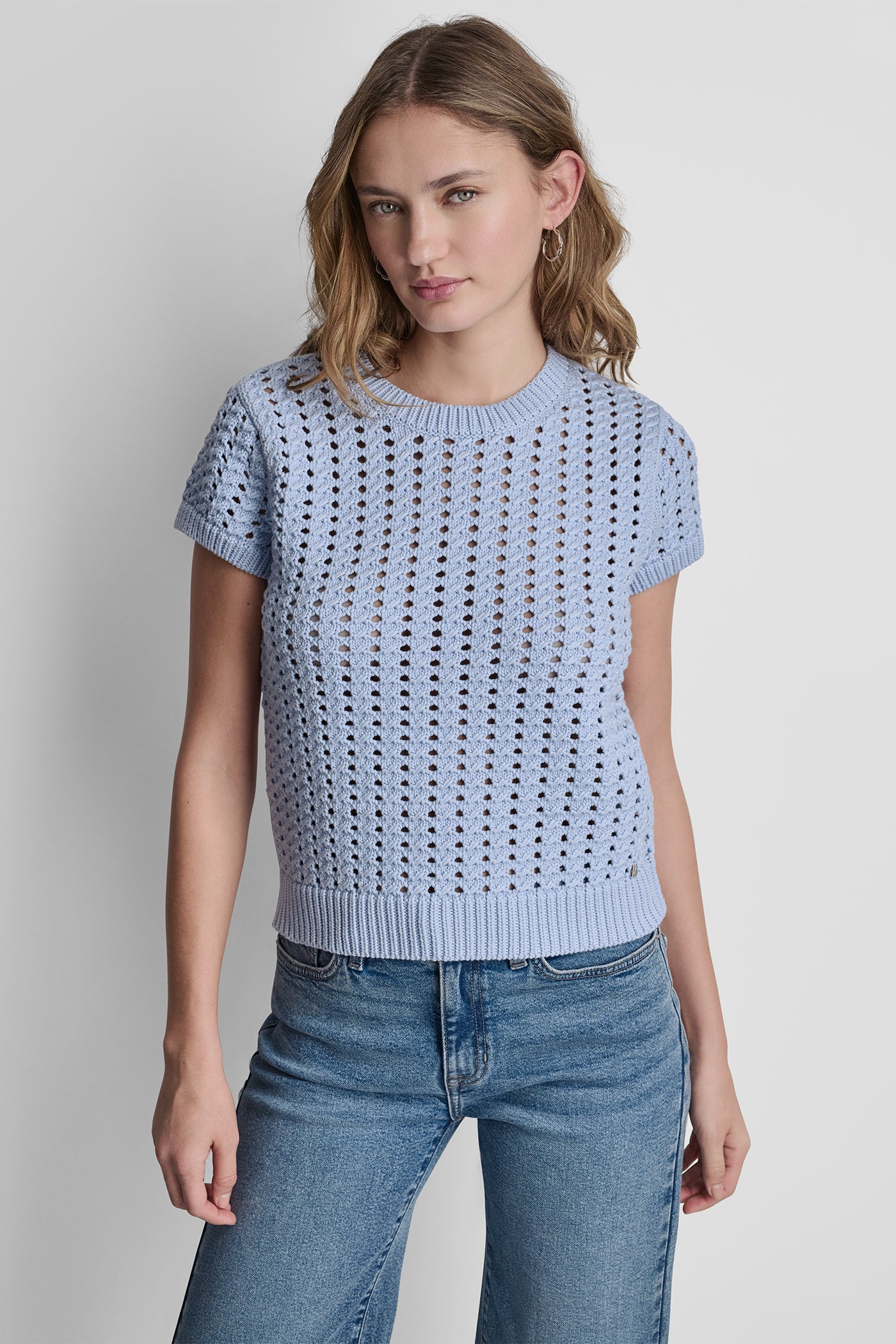 CHUNKY POINTELLE SHORT SLEEVE SWEATER View 2 | Women's Clearance CHUNKY POINTELLE SHORT SLEEVE SWEATER View 2 | Women's Clearance