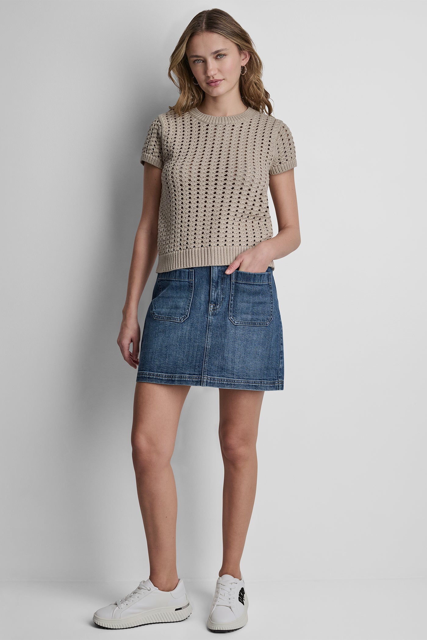 CHUNKY POINTELLE SHORT SLEEVE SWEATER View 2 | Women's Clearance CHUNKY POINTELLE SHORT SLEEVE SWEATER View 2 | Women's Clearance