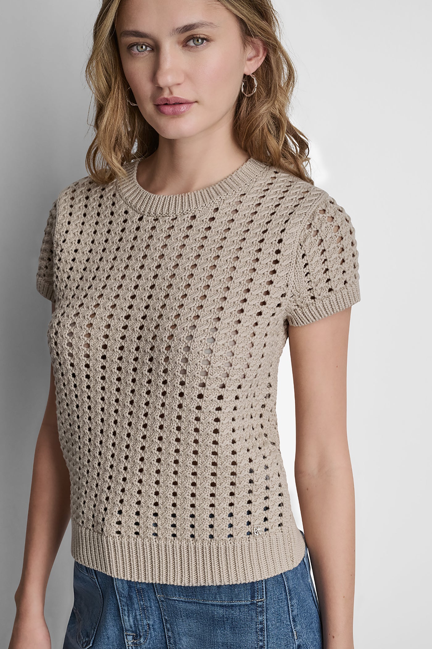 CHUNKY POINTELLE SHORT SLEEVE SWEATER View 1 | Women's Clearance CHUNKY POINTELLE SHORT SLEEVE SWEATER View 1 | Women's Clearance