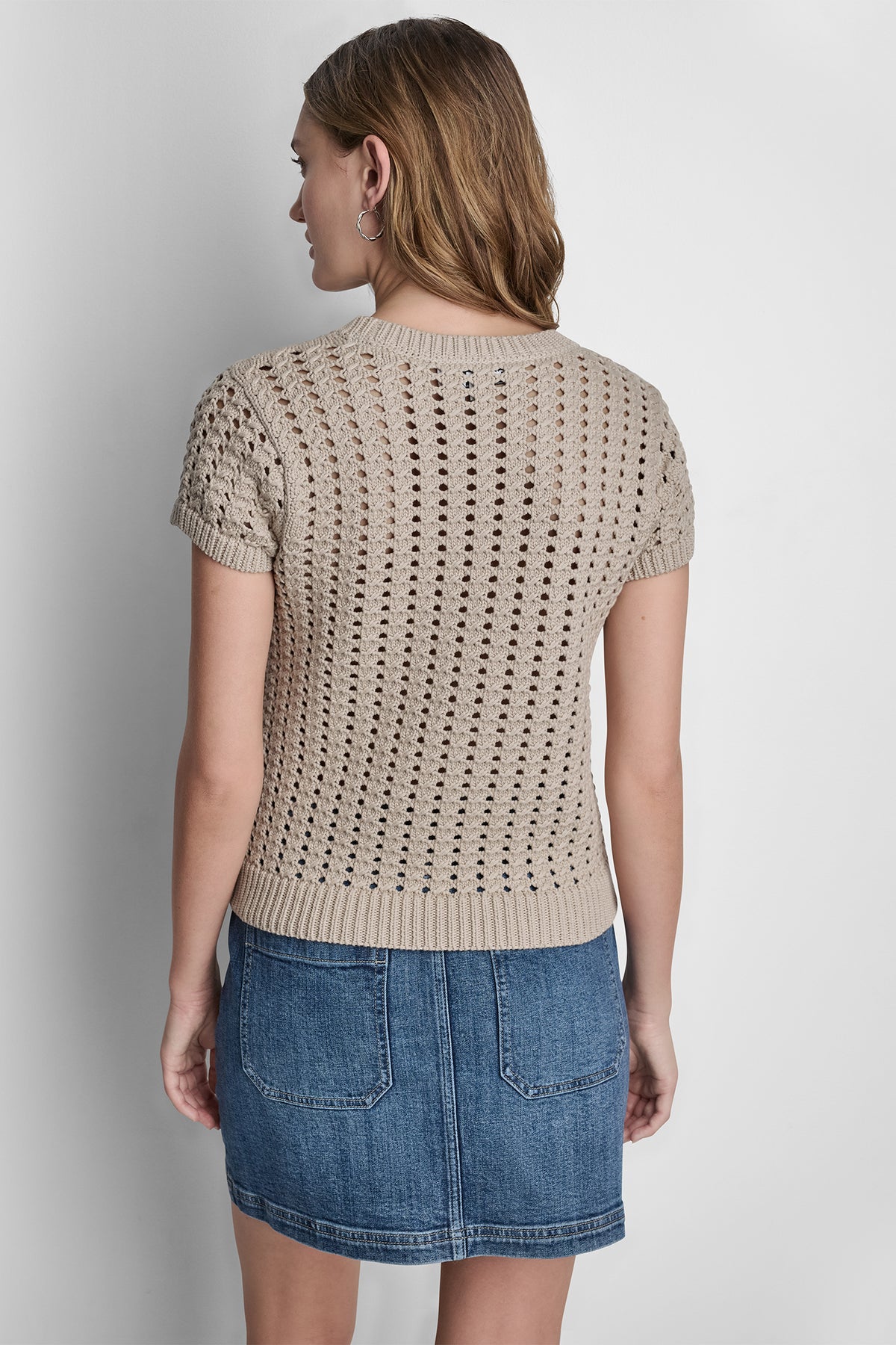 CHUNKY POINTELLE SHORT SLEEVE SWEATER VIEW 2