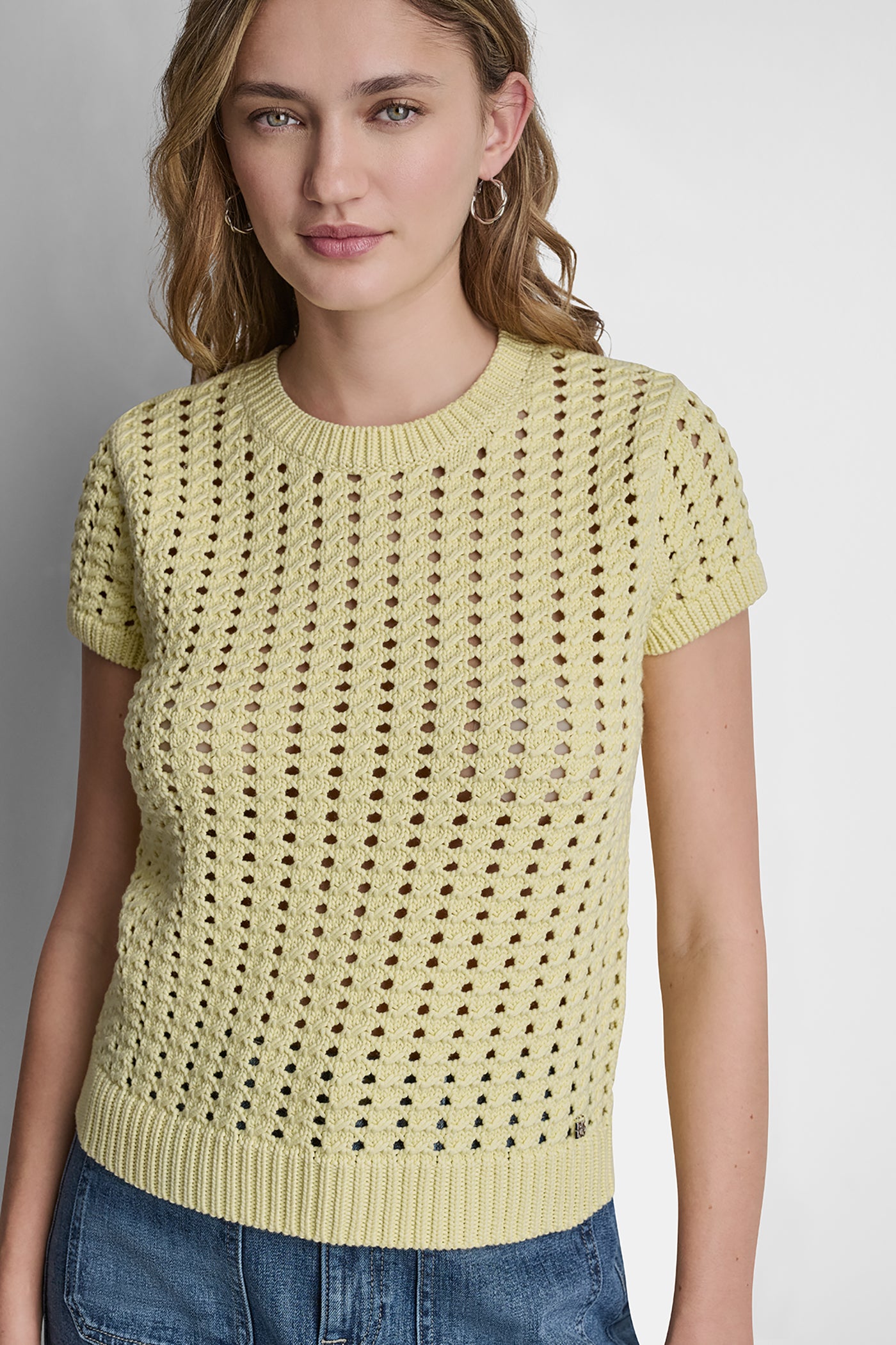 CHUNKY POINTELLE SHORT SLEEVE SWEATER View 2 | Women's Clearance CHUNKY POINTELLE SHORT SLEEVE SWEATER View 2 | Women's Clearance