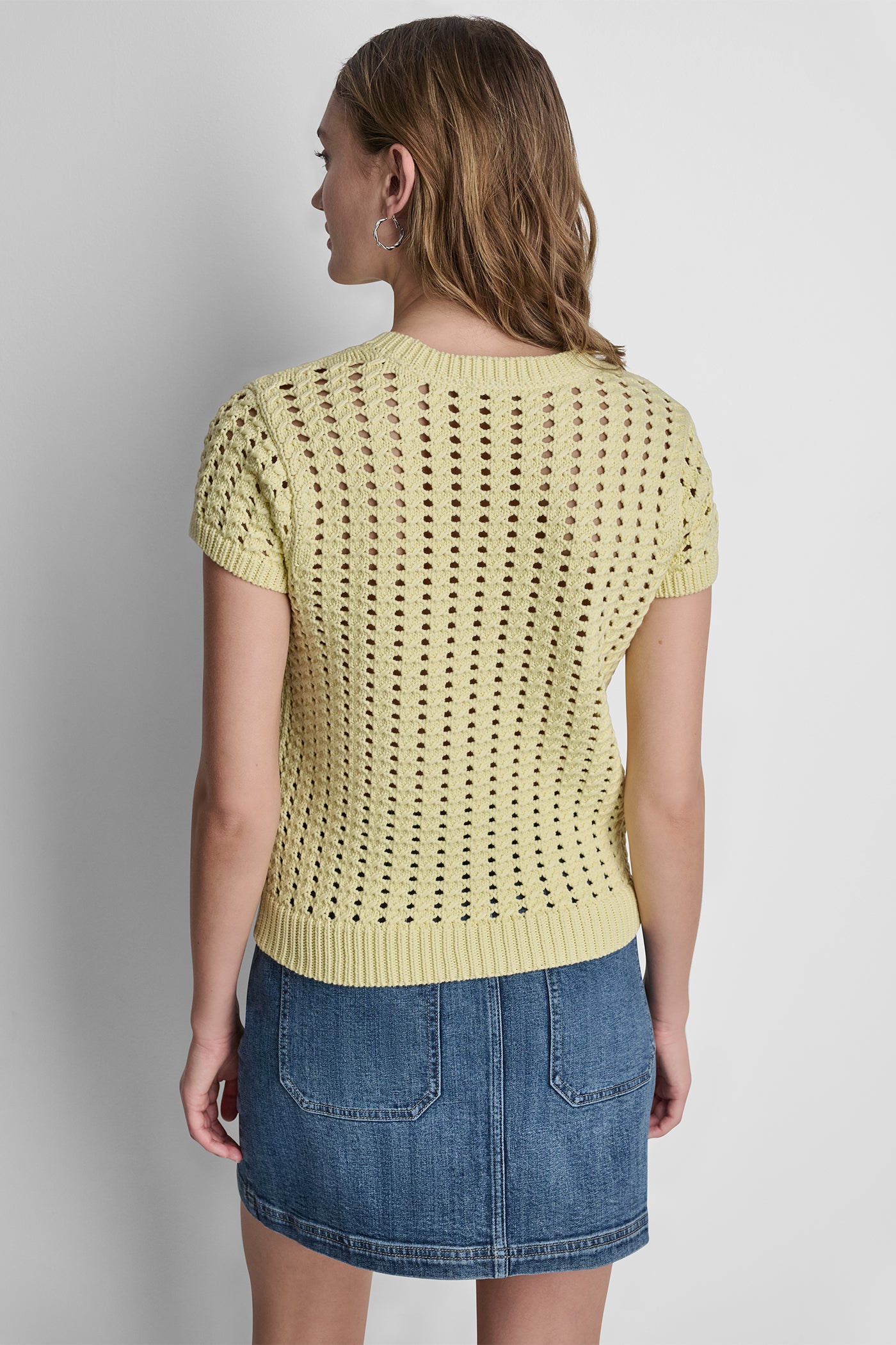 CHUNKY POINTELLE SHORT SLEEVE SWEATER VIEW 3 | Gifts Under $100 CHUNKY POINTELLE SHORT SLEEVE SWEATER VIEW 3 | Gifts Under $100