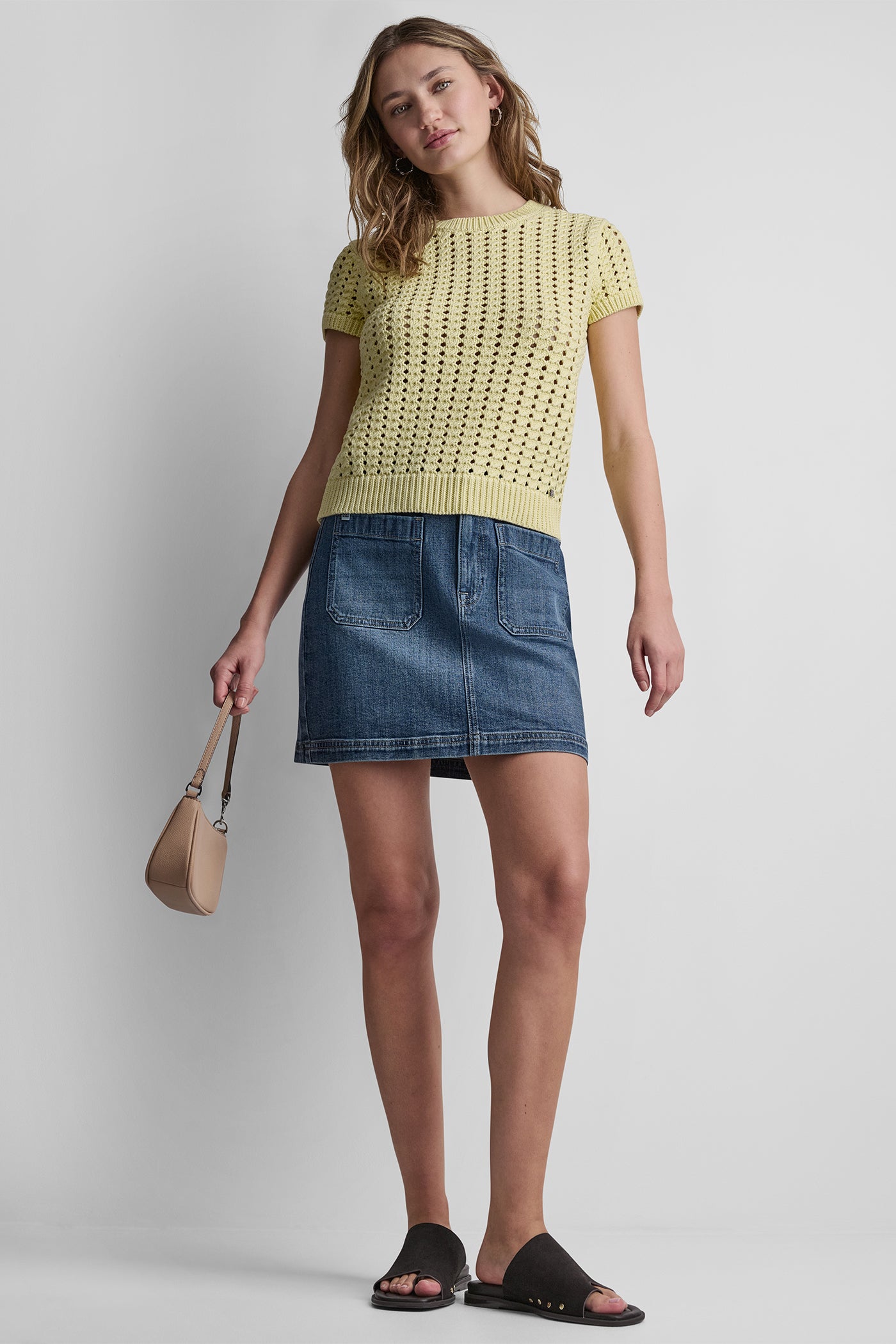 CHUNKY POINTELLE SHORT SLEEVE SWEATER View 1 | Women's Clearance CHUNKY POINTELLE SHORT SLEEVE SWEATER View 1 | Women's Clearance