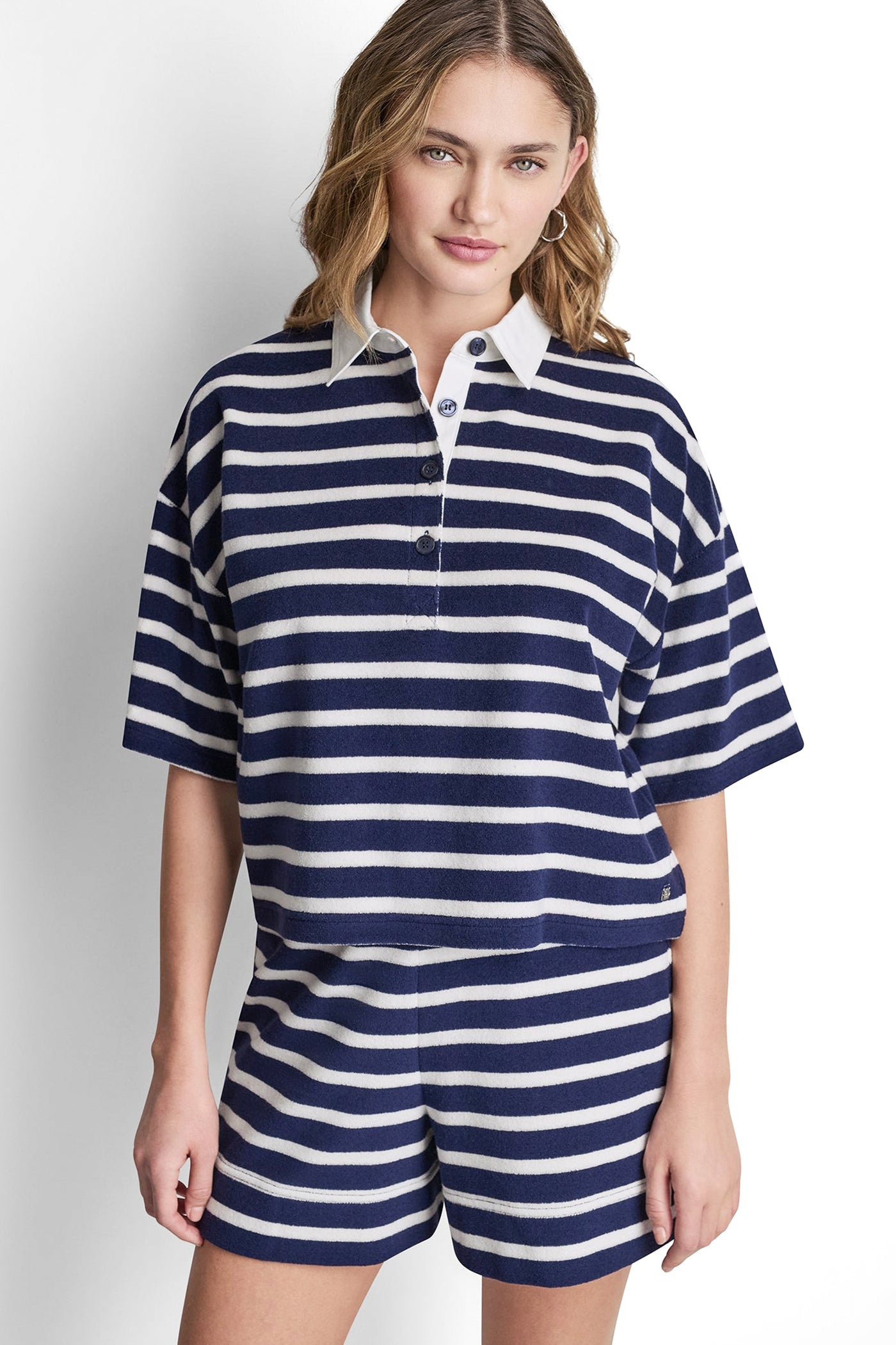 TOWELLING TERRY STRIPE BOXY POLO View 2 | SALE TOWELLING TERRY STRIPE BOXY POLO View 2 | SALE