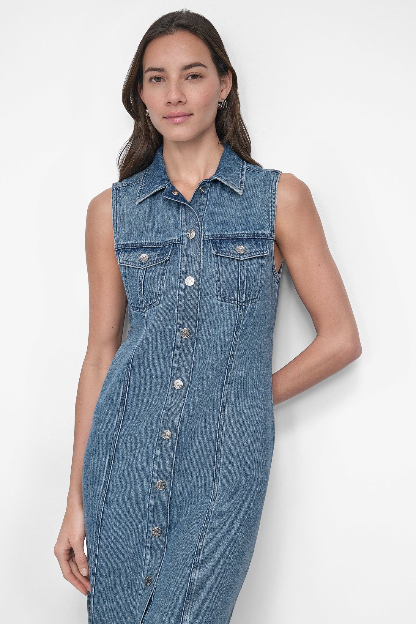 SLEEVELESS DENIM MAXI SHIRT DRESS VIEW 5 | New Arrivals SLEEVELESS DENIM MAXI SHIRT DRESS VIEW 5 | New Arrivals