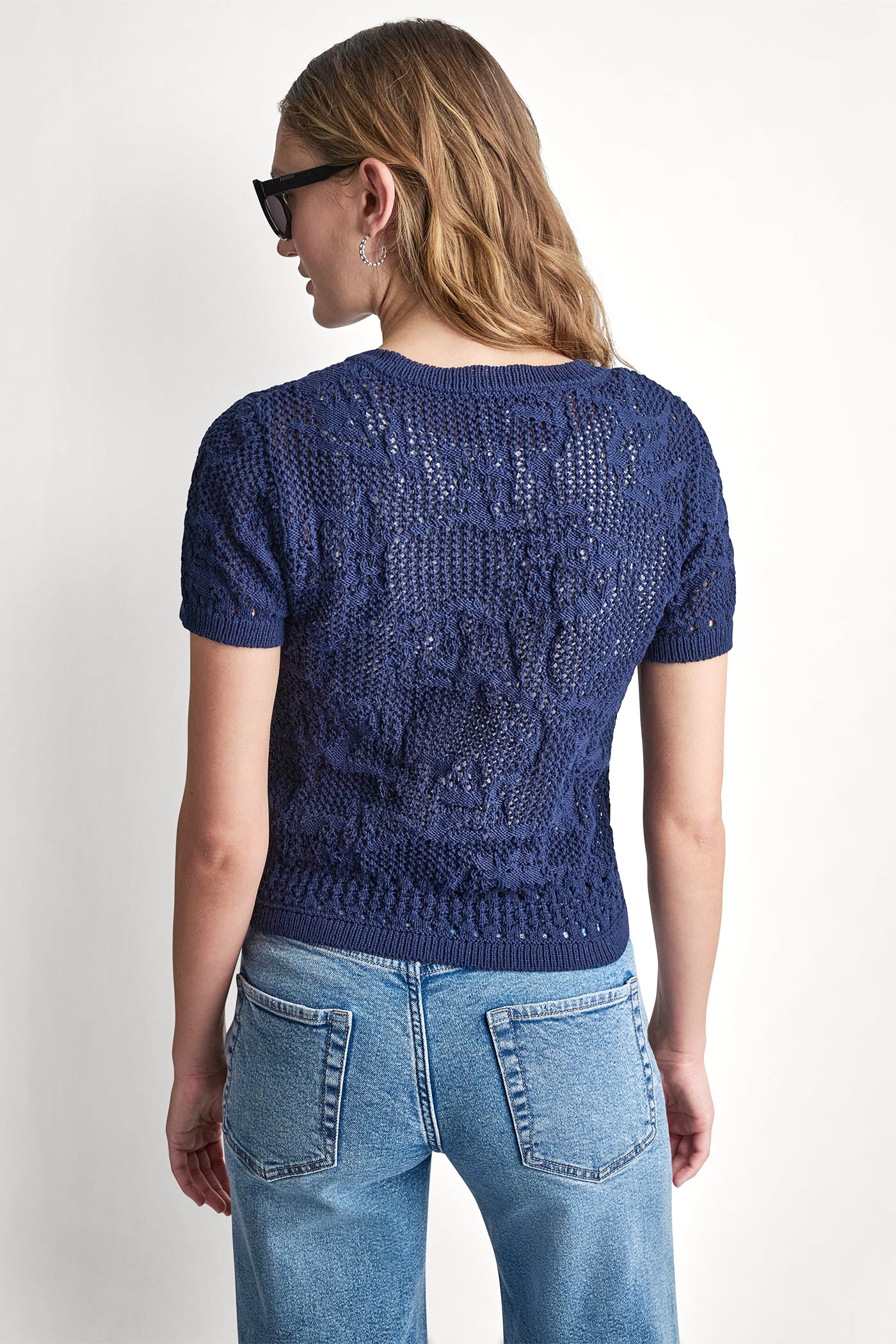 LACE STITCH BUTTON FRONT CARDIGAN VIEW 3 | DKNY25 LACE STITCH BUTTON FRONT CARDIGAN VIEW 3 | DKNY25