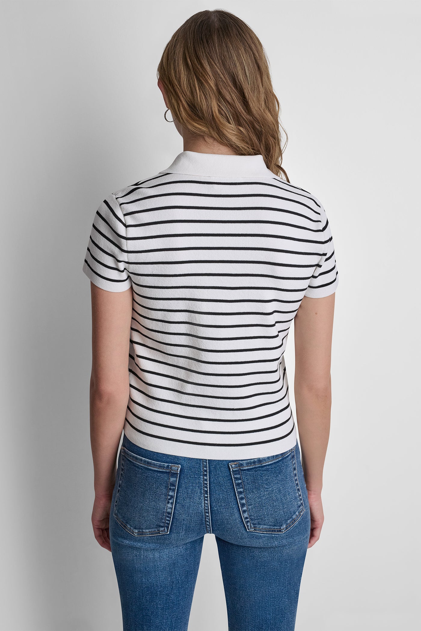 CROPPED STRIPED POLO SWEATER VIEW 2