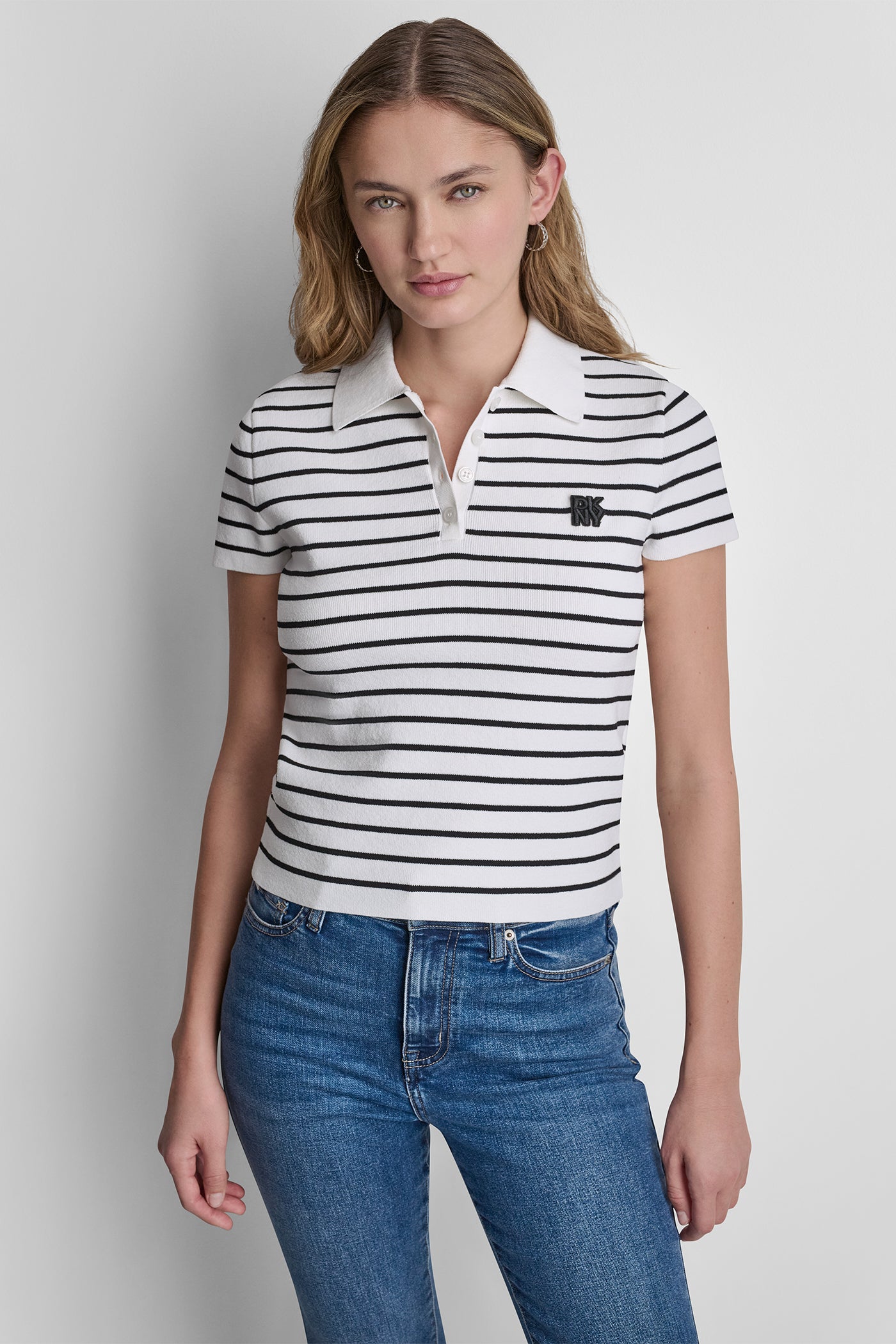 CROPPED STRIPED POLO SWEATER View 1 | Women's Clearance CROPPED STRIPED POLO SWEATER View 1 | Women's Clearance