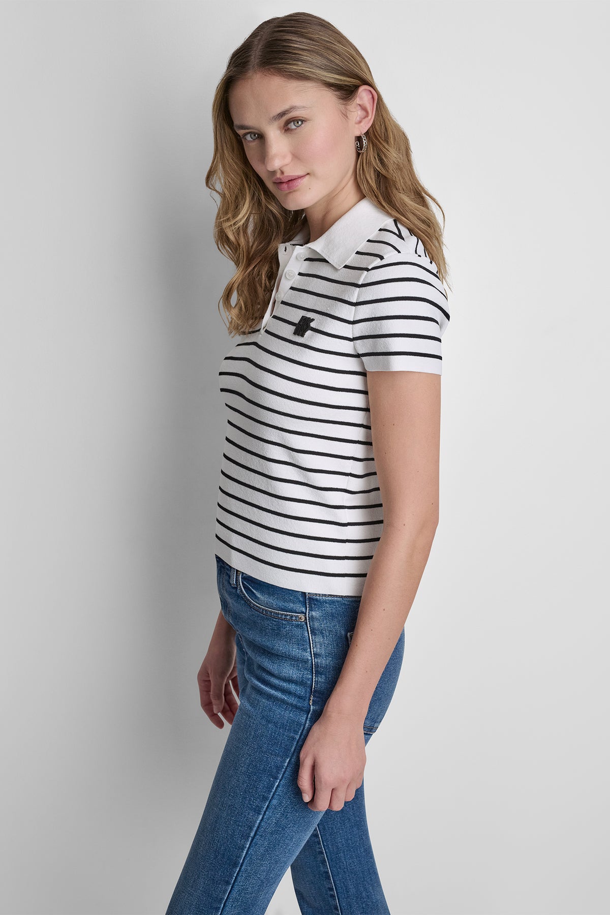 CROPPED STRIPED POLO SWEATER VIEW 2