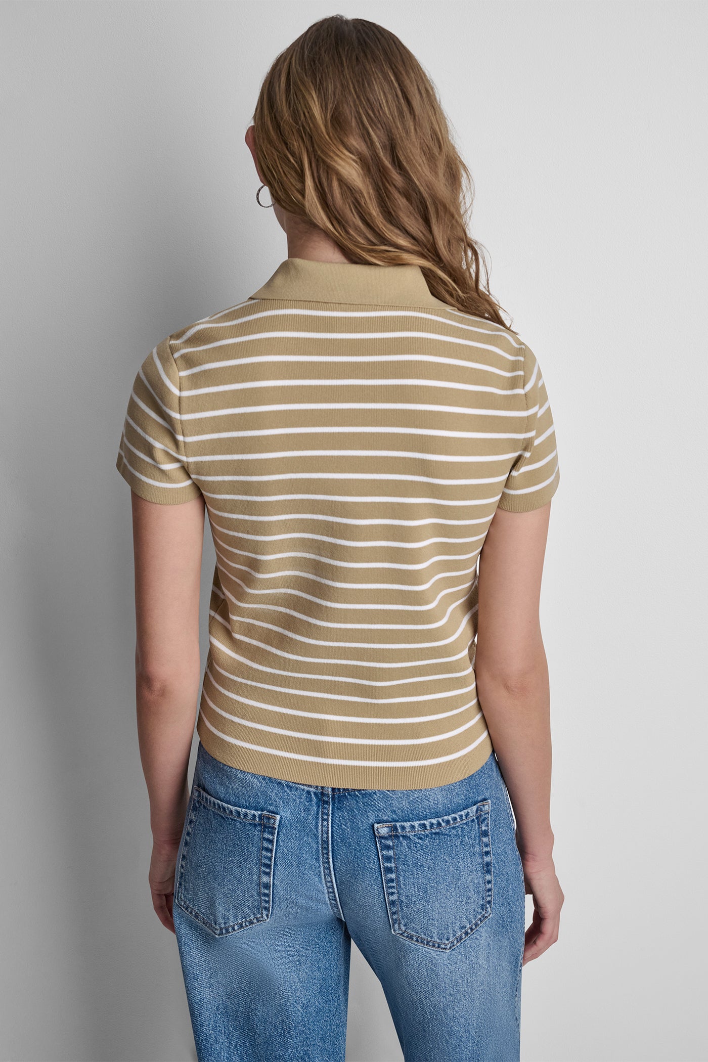 CROPPED STRIPED POLO SWEATER VIEW 3 | NEW NEUTRALS CROPPED STRIPED POLO SWEATER VIEW 3 | NEW NEUTRALS