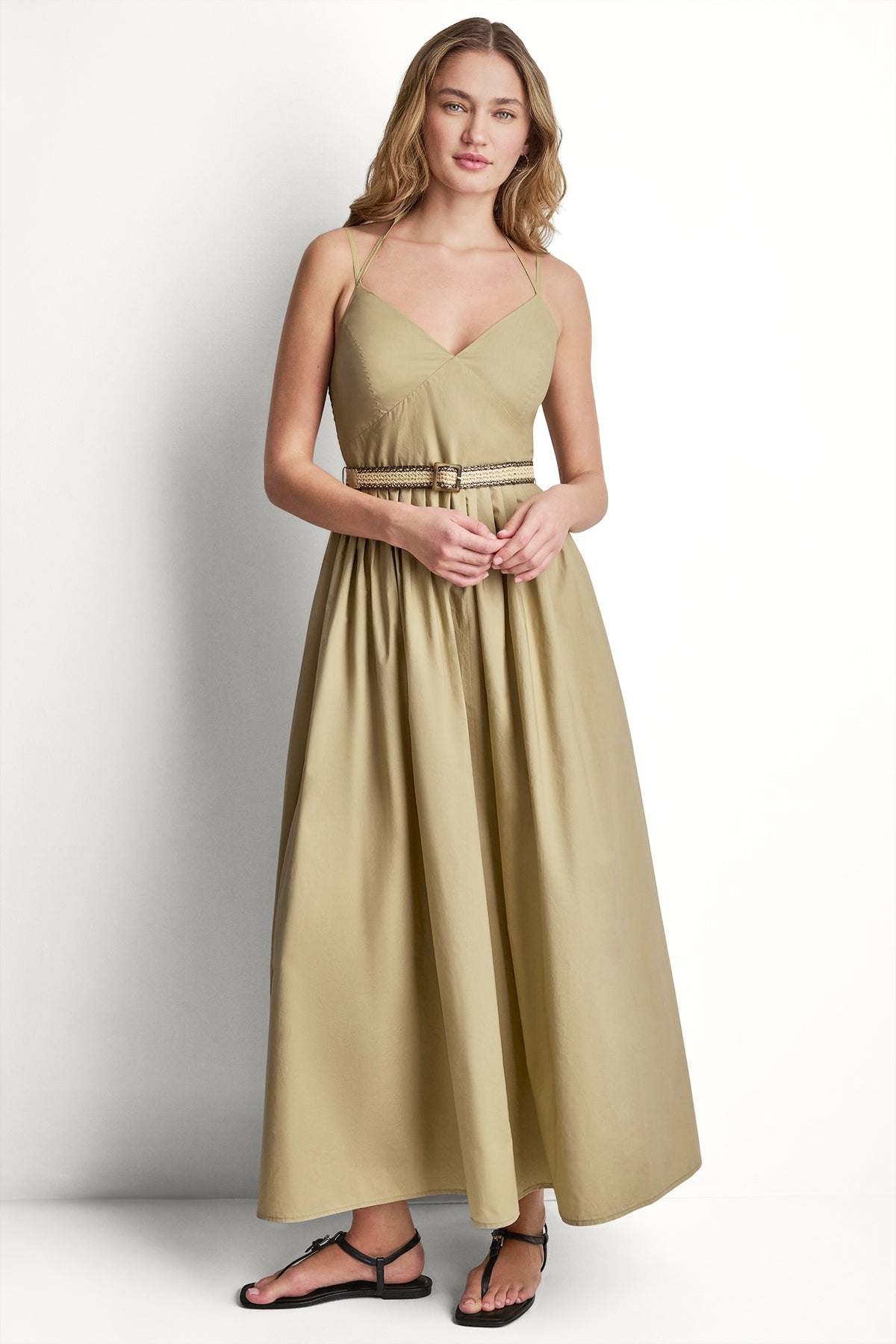 STRAPPY V-NECK MAXI DRESS WITH RAFFIA BELT VIEW 2