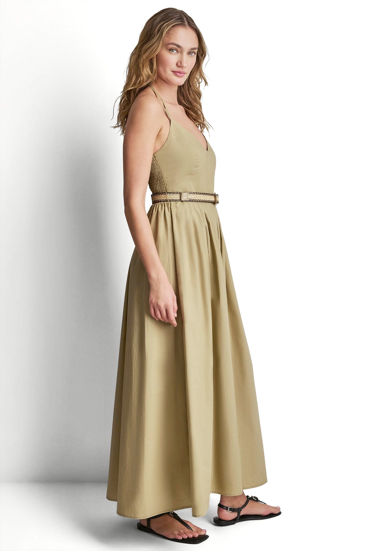 STRAPPY V-NECK MAXI DRESS WITH RAFFIA BELT VIEW 2