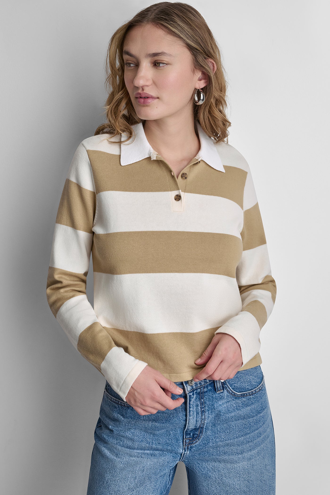 LONG SLEEVE STRIPE POLO View 2 | DKNY JEANS LONG SLEEVE STRIPE POLO View 2 | DKNY JEANS