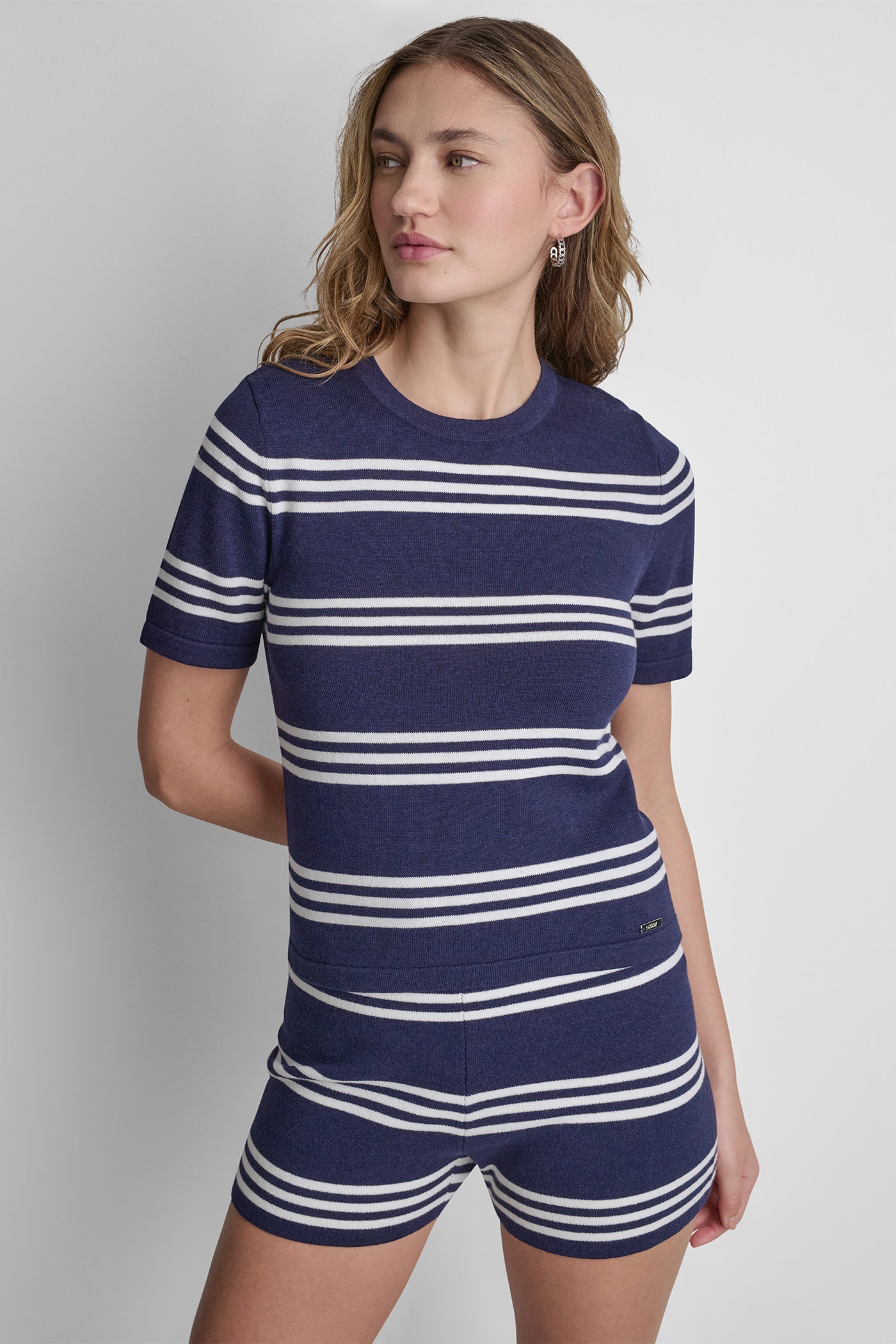 ELBOW SLEEVE STRIPED SWEATER View 1 | Women's Clearance ELBOW SLEEVE STRIPED SWEATER View 1 | Women's Clearance