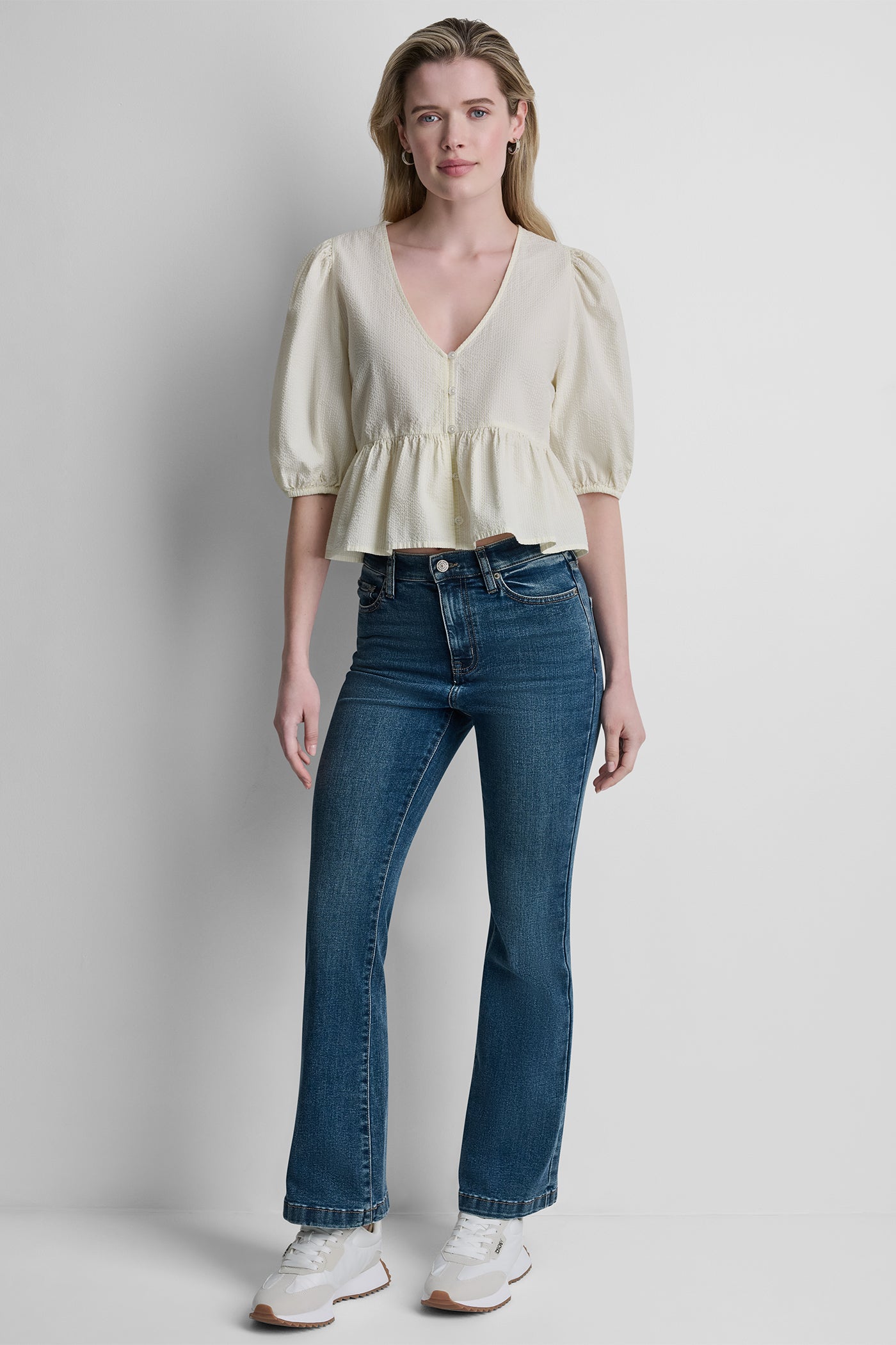 PUFF SLEEVE V-NECK SHIRT View 2 | Women's Clearance PUFF SLEEVE V-NECK SHIRT View 2 | Women's Clearance